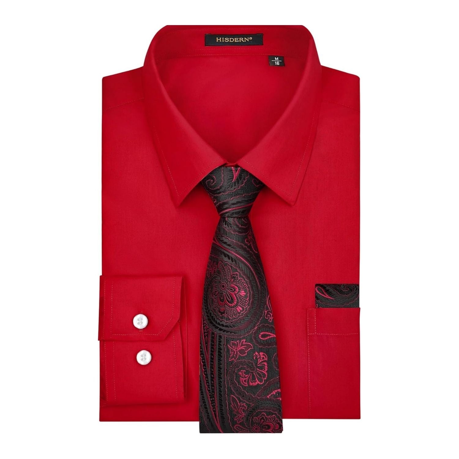 Hisdern Wrinkle-resistant Red Light Dress Shirt and Paisley Tie