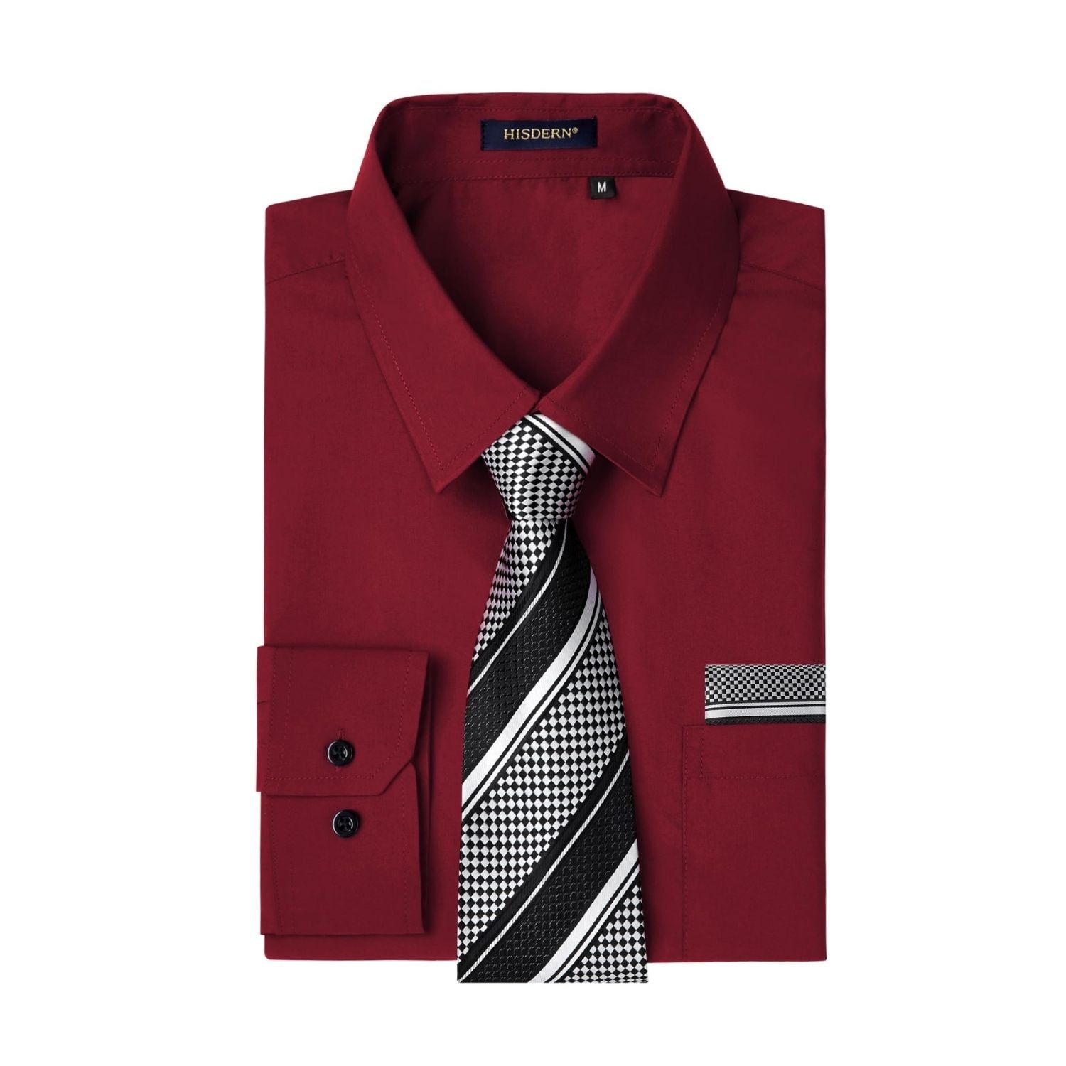 Hisdern Non-iron Red Dress Shirt and Striped Tie