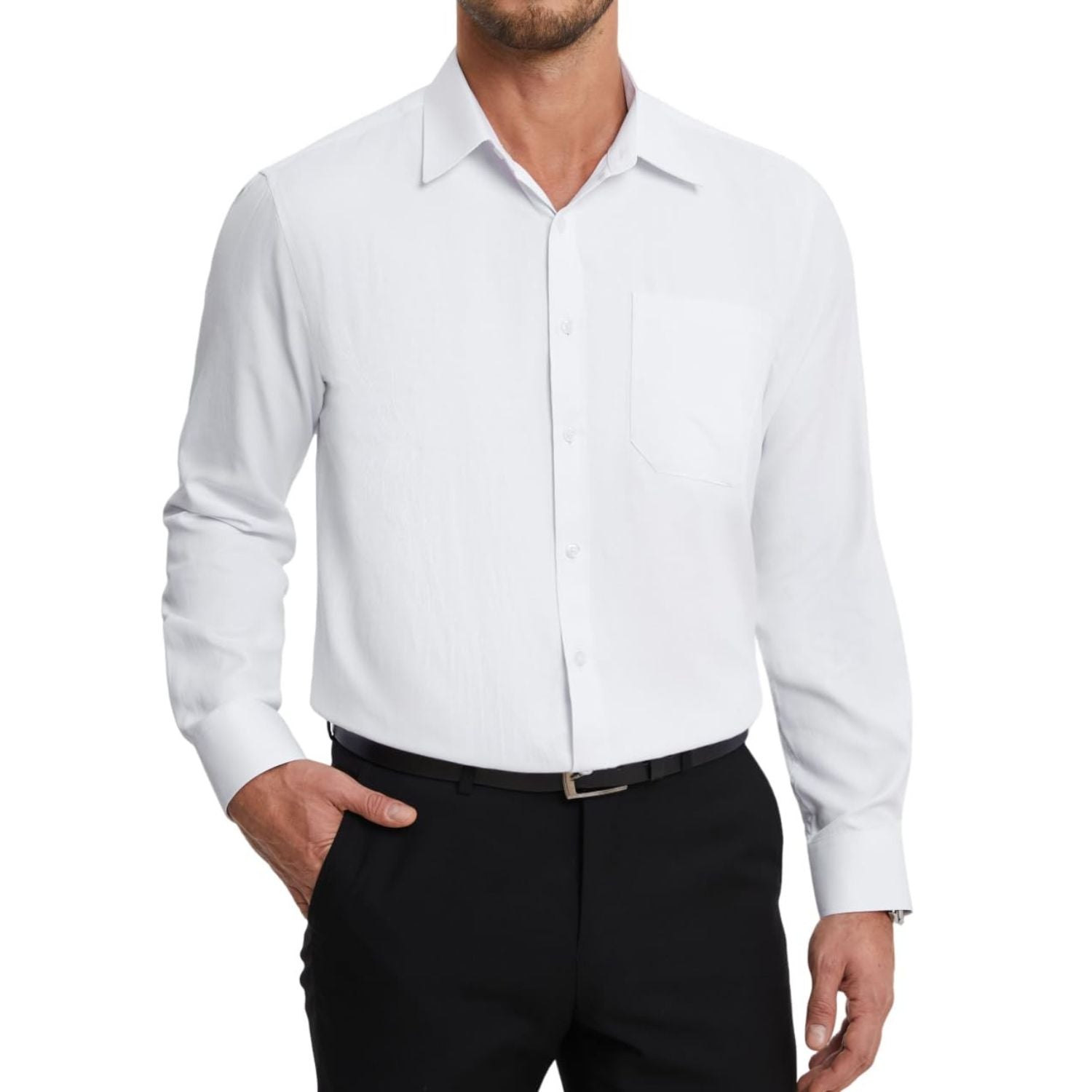 Hisdern Men's White Dress Shirt with Pocket - Formal & Casual 4XL Hisdern Men's White Dress Shirt with Pocket - Formal & Casual 4XL