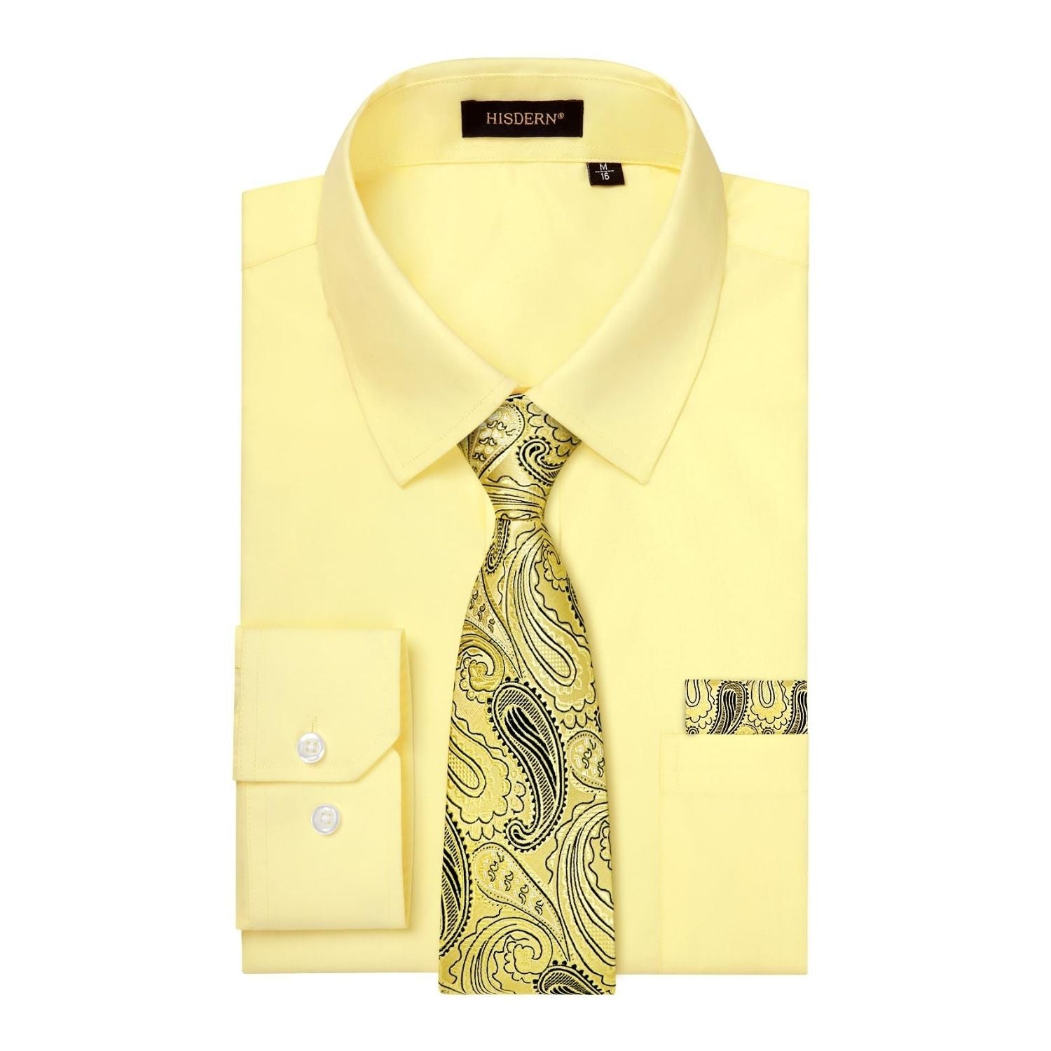 Hisdern Wrinkle-resistant Light Yellow Dress Shirt and Paisley Tie Hisdern Wrinkle-resistant Light Yellow Dress Shirt and Paisley Tie