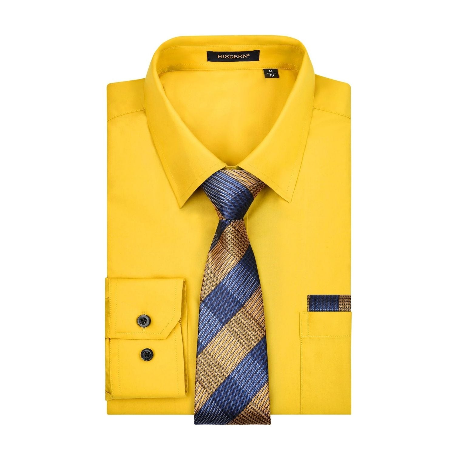 Hisdern Wrinkle-resistant Yellow Dress Shirt and Matching Checked Tie
