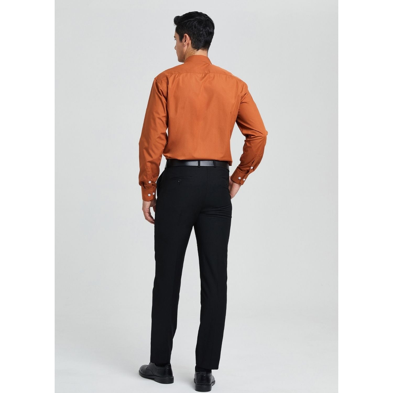 Hisdern Non-iron Brown Dress Shirt and Striped Tie