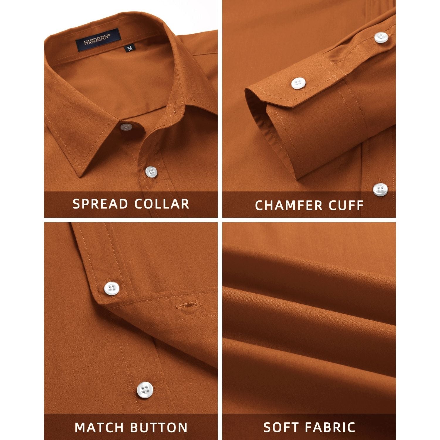 Hisdern Non-iron Brown Dress Shirt and Striped Tie