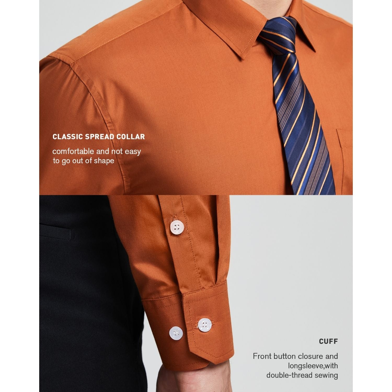 Hisdern Non-iron Brown Dress Shirt and Striped Tie