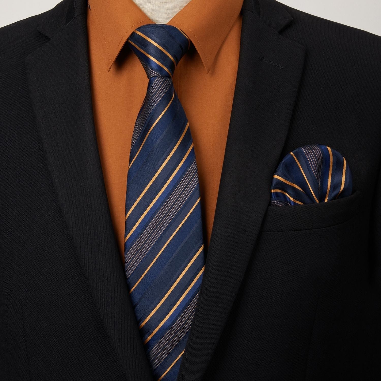 Hisdern Non-iron Brown Dress Shirt and Striped Tie 2XL