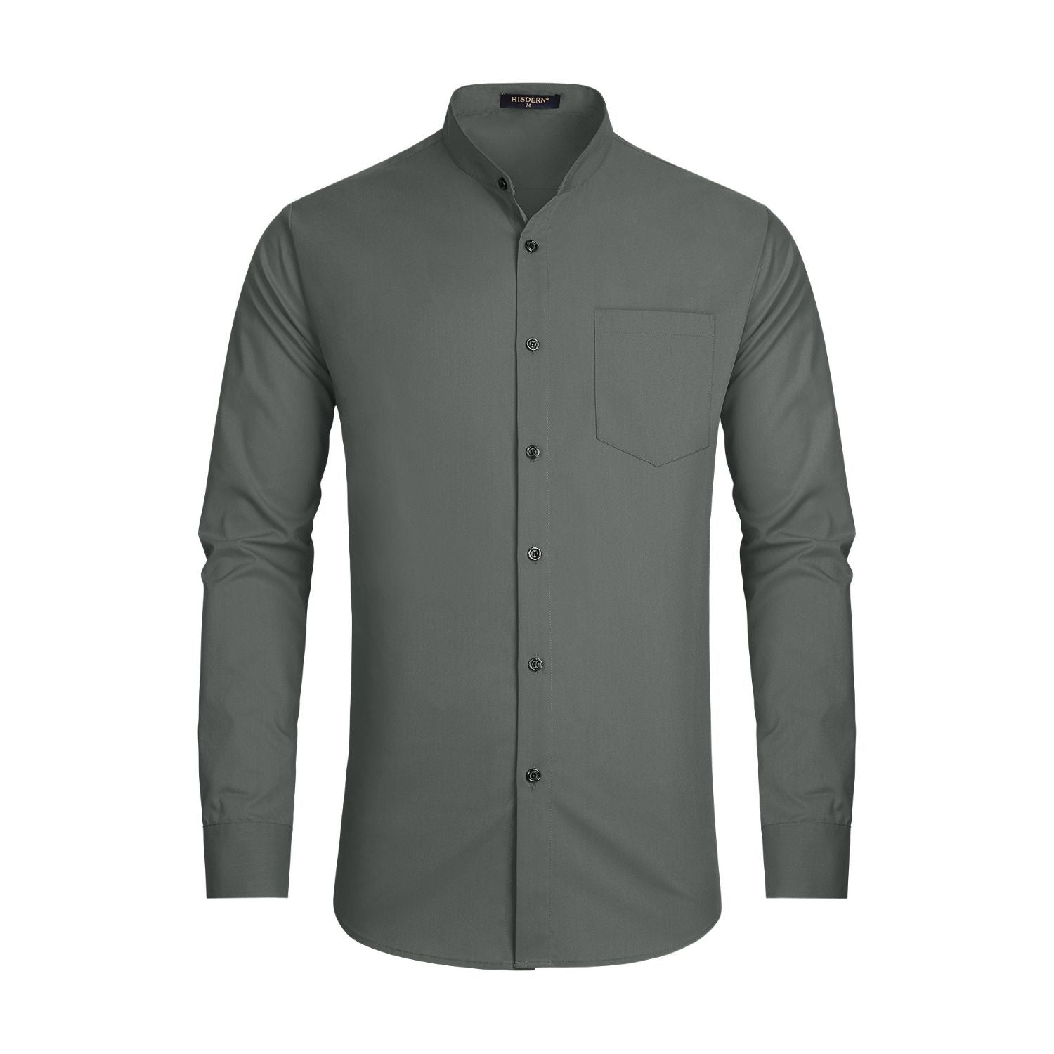 Hisdern Men's Grey Grandad Collar Shirt Wedding Regular Fit with Pocket Hisdern Men's Grey Grandad Collar Shirt Wedding Regular Fit with Pocket