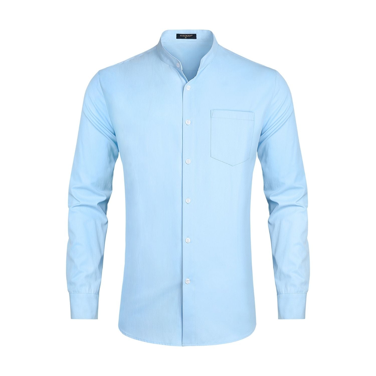 Hisdern Men's Light Blue Grandad Collar Shirt Wedding Regular Fit with Pocket 4XL Hisdern Men's Light Blue Grandad Collar Shirt Wedding Regular Fit with Pocket 4XL