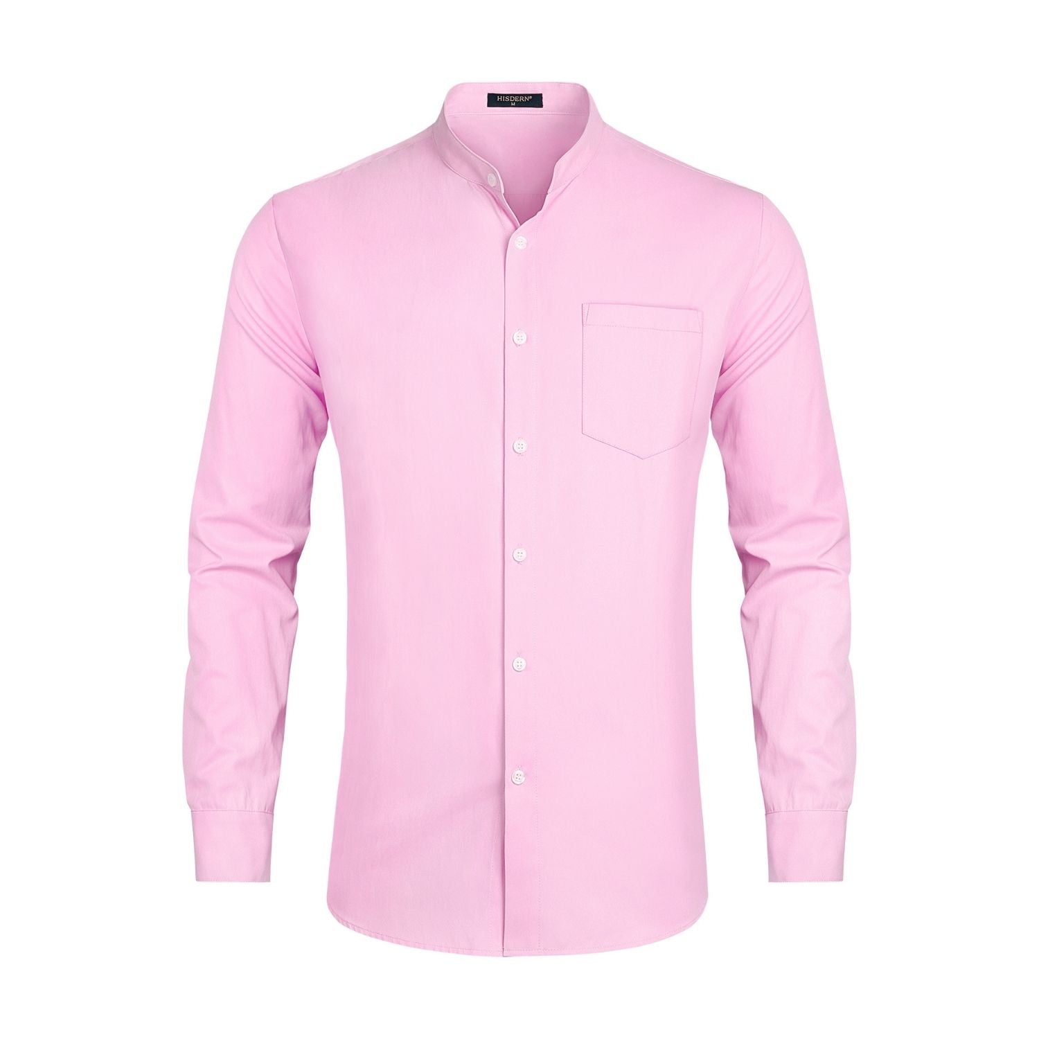 Hisdern Men's Pink Grandad Collar Shirt Wedding Regular Fit with Pocket 2XL