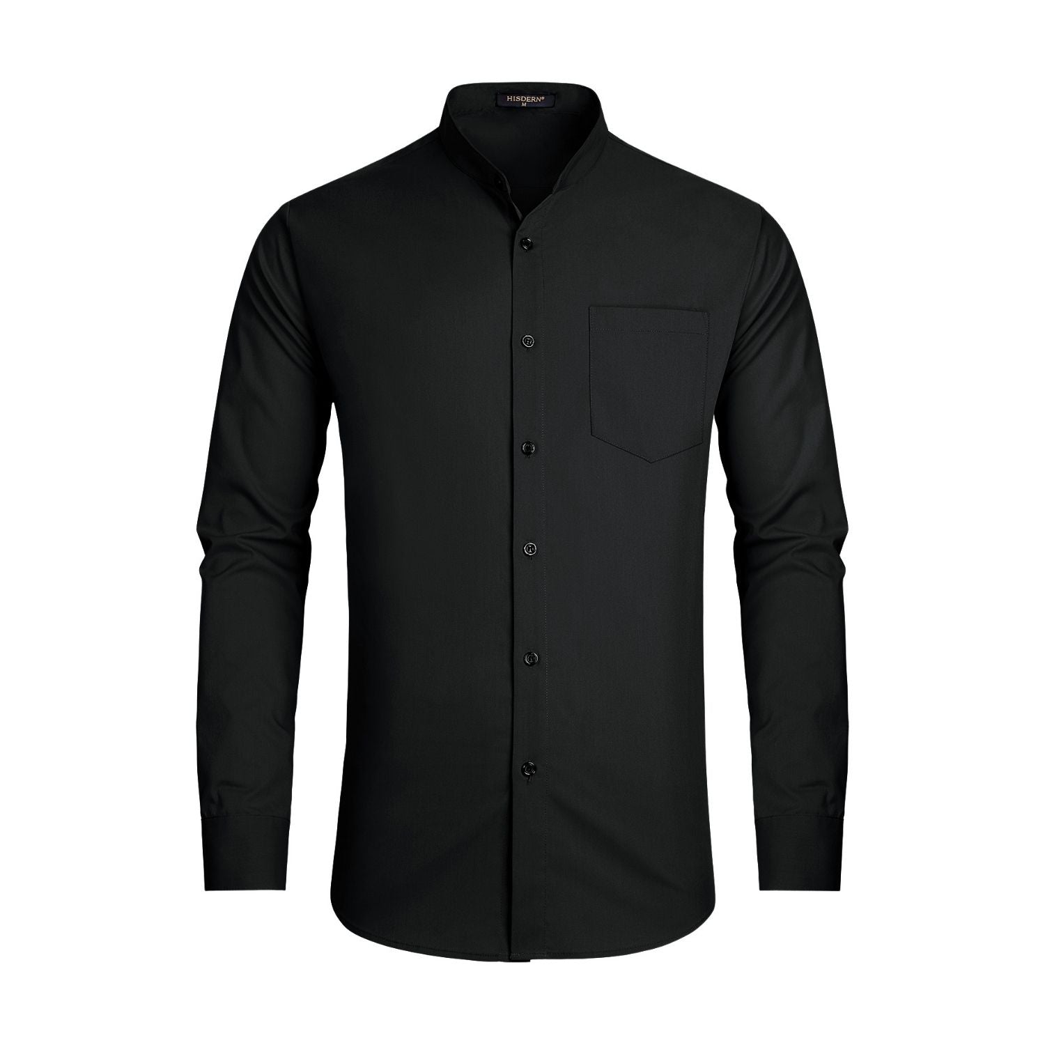 Hisdern Men's Black Grandad Collar Shirt Wedding Regular Fit with Pocket L Hisdern Men's Black Grandad Collar Shirt Wedding Regular Fit with Pocket L