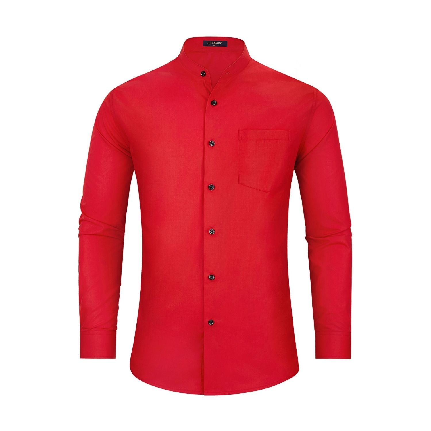 Hisdern Men's Red Grandad Collar Shirt Wedding Regular Fit with Pocket L Hisdern Men's Red Grandad Collar Shirt Wedding Regular Fit with Pocket L