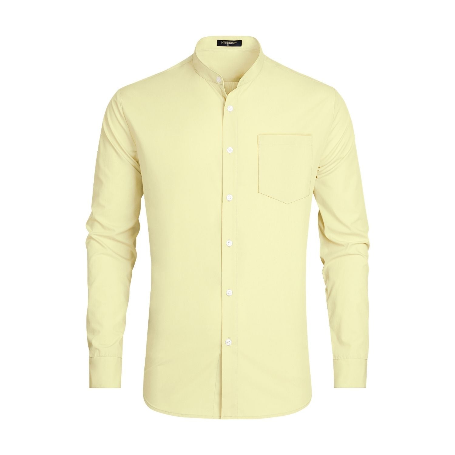 Hisdern Men's Pale Yellow Grandad Collar Shirt Wedding Regular Fit wit