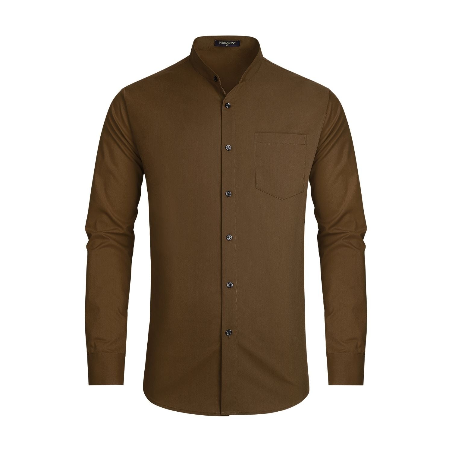 Hisdern Men's Brown Grandad Collar Shirt Wedding Regular Fit with Pock