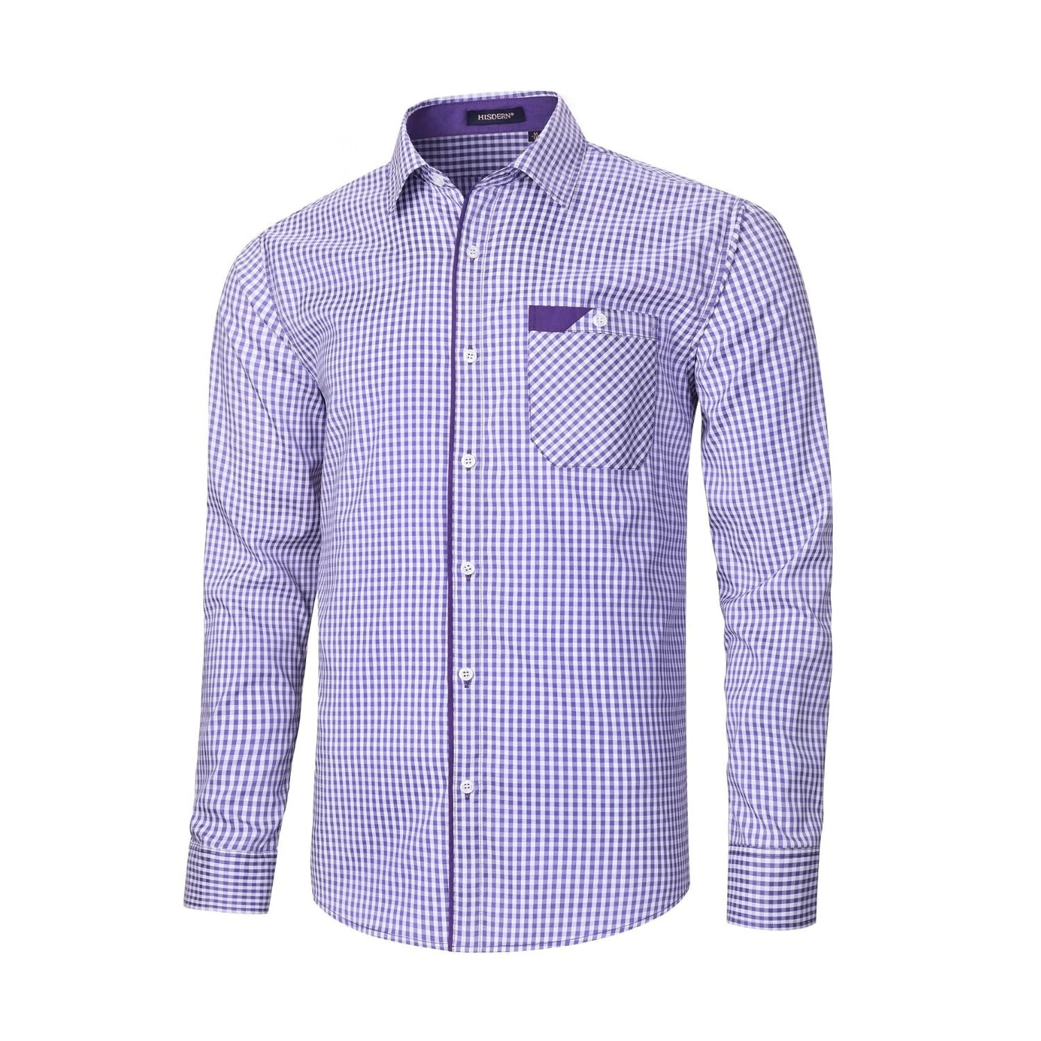 Hisdern Men's Purple Checkered Shirt Long Sleeve Office to Weekend Wear M