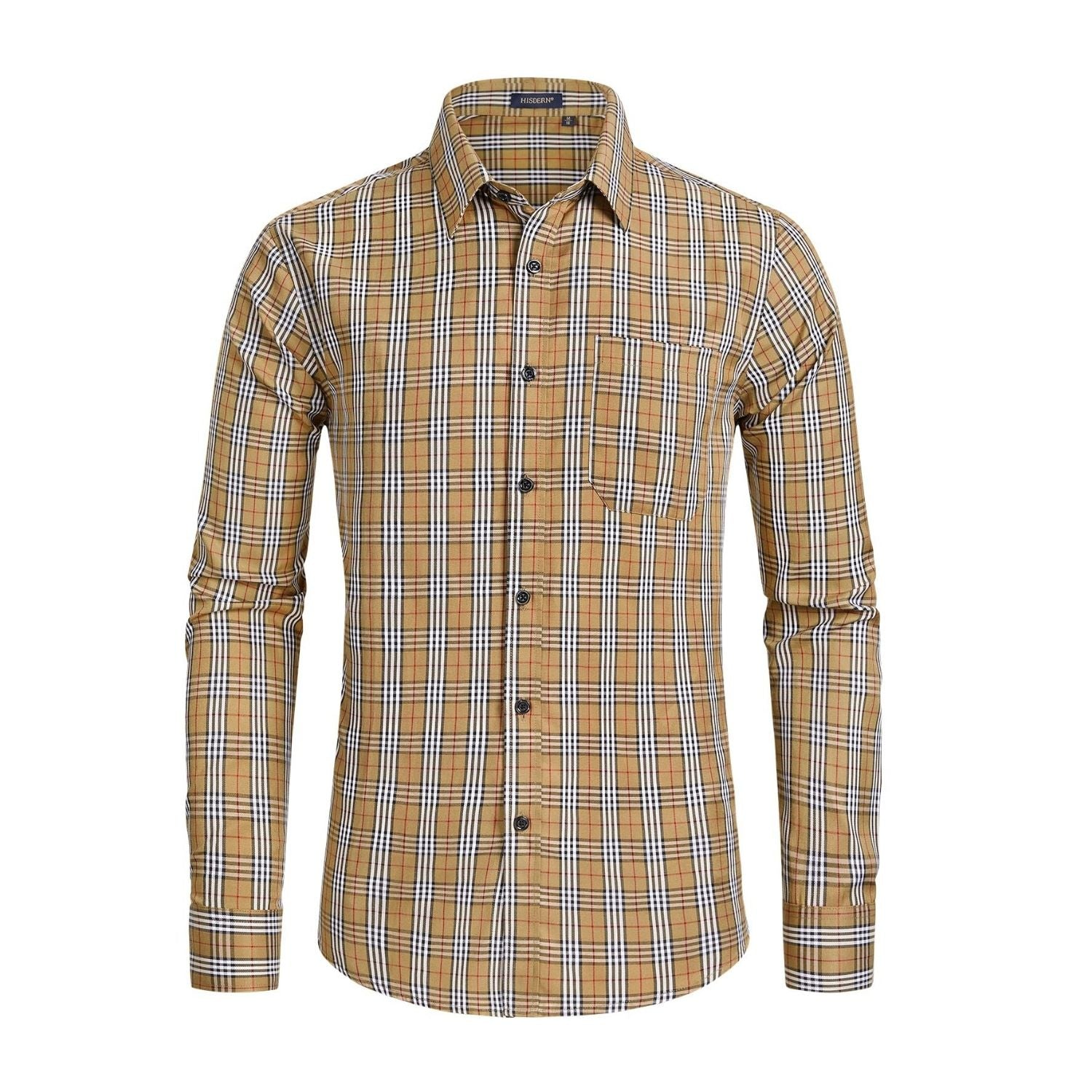 Hisdern Men's Brown Checkered Shirt Long Sleeve Office to Weekend Wear Hisdern Men's Brown Checkered Shirt Long Sleeve Office to Weekend Wear