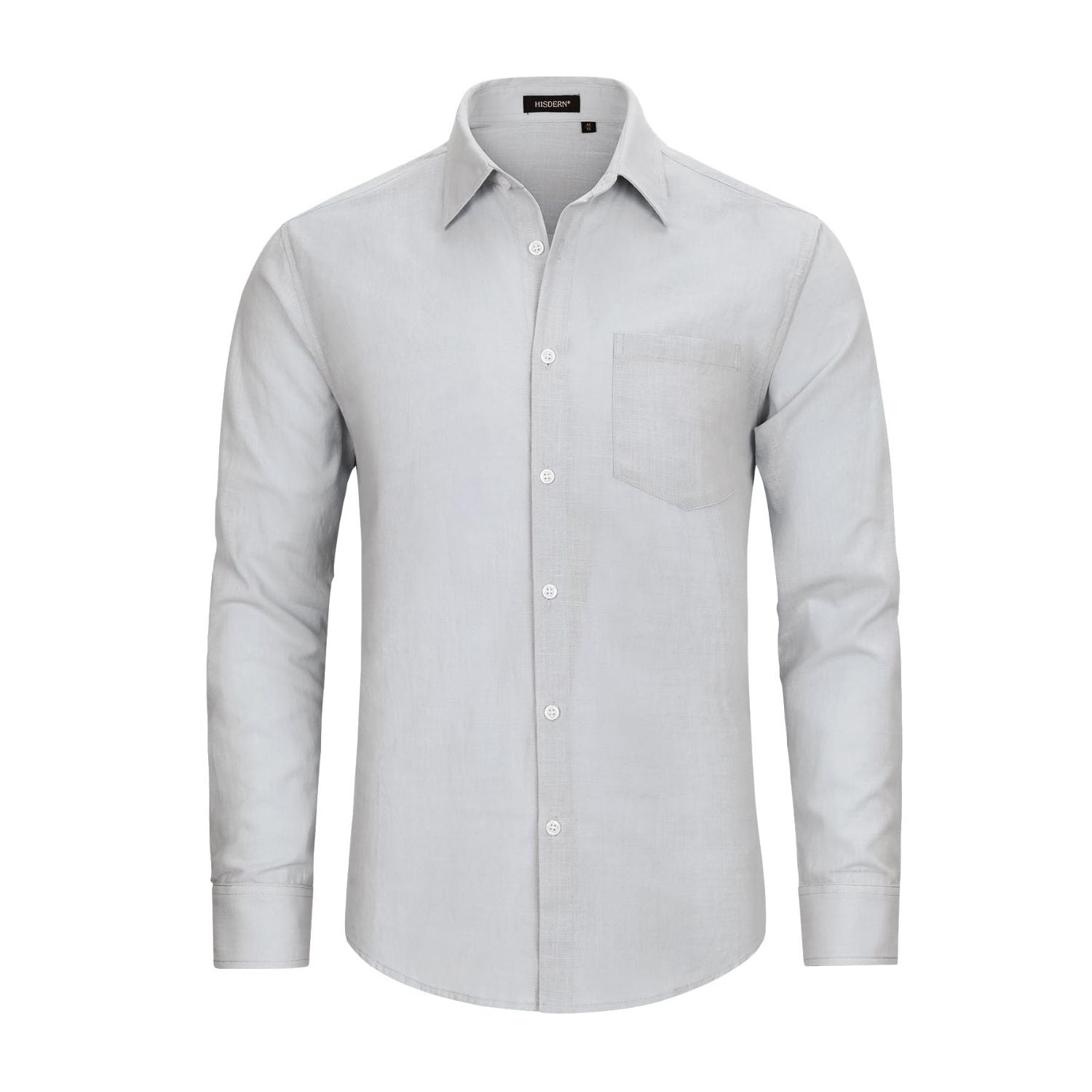 Hisdern Men's Long Sleeve Grey Casual Linen Shirts for Summer Beach L Hisdern Men's Long Sleeve Grey Casual Linen Shirts for Summer Beach L