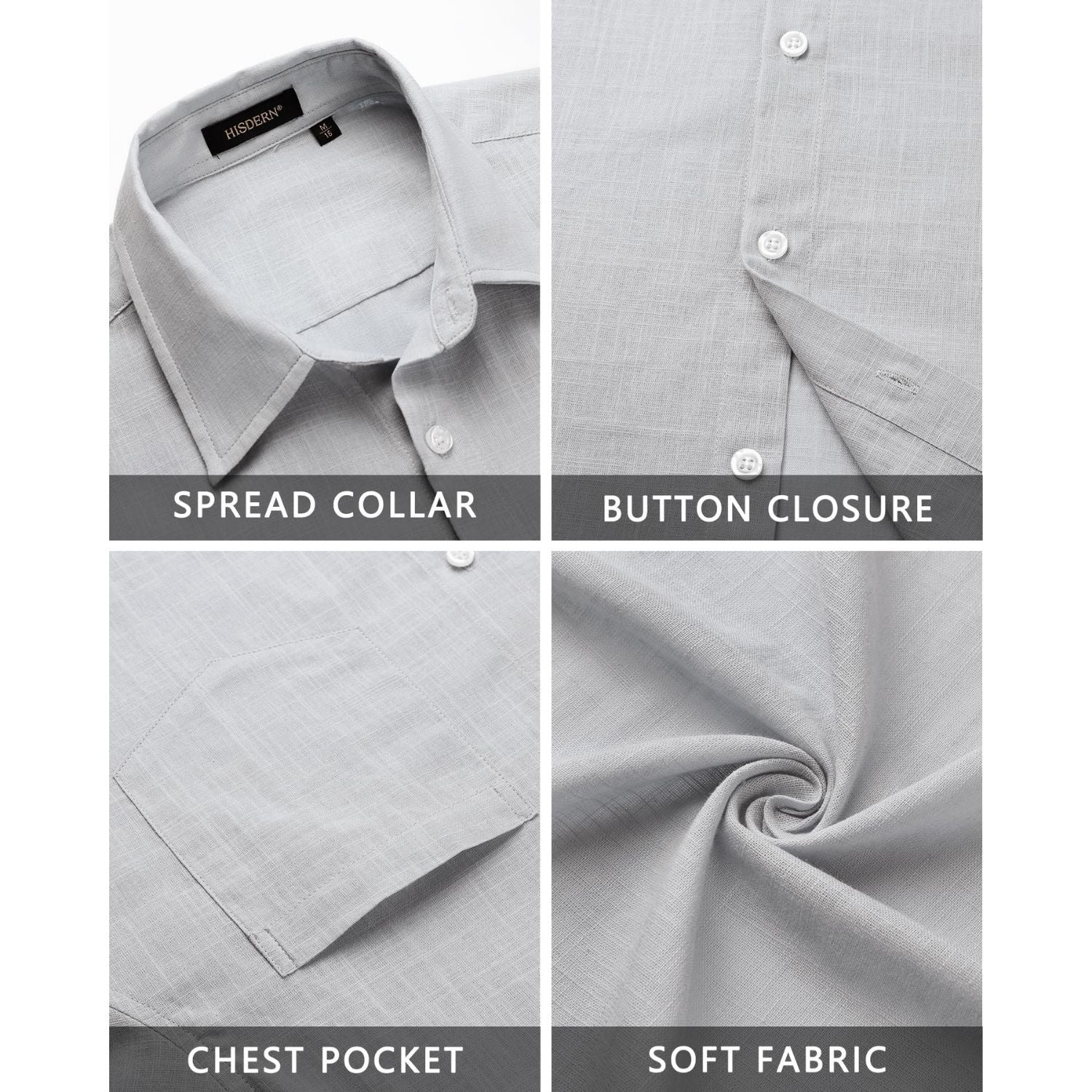 Men's Long Sleeve Grey Casual Linen Shirts for Summer Beach