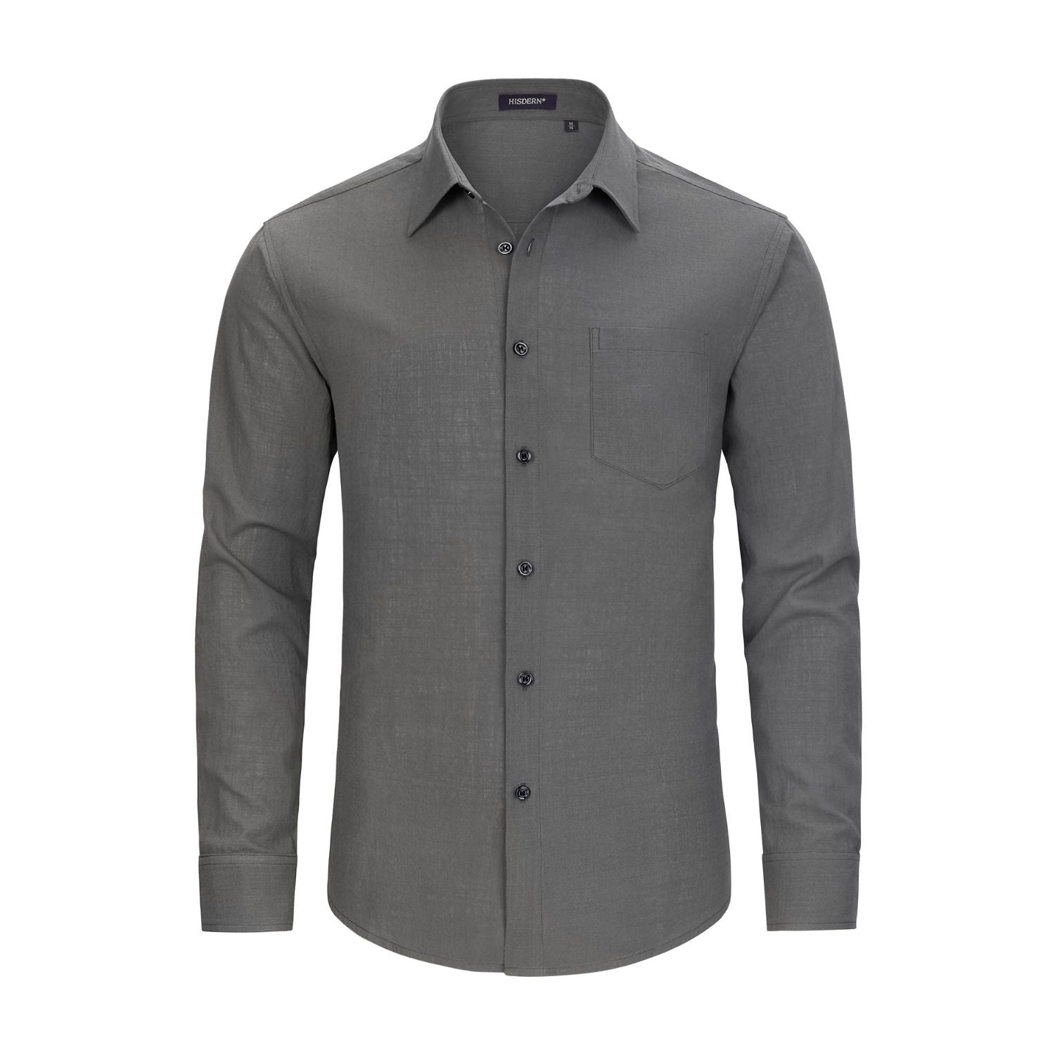 Hisdern Men's Long Sleeve Dark Grey Casual Linen Shirts for Summer Beach S