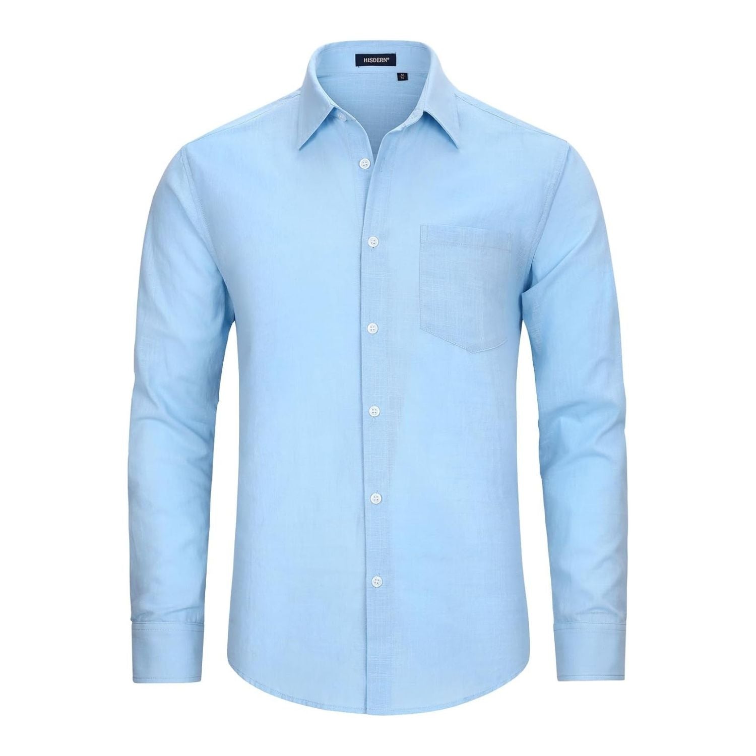Hisdern Men's Long Sleeve Light Blue Casual Linen Shirts for Summer Beach 4XL