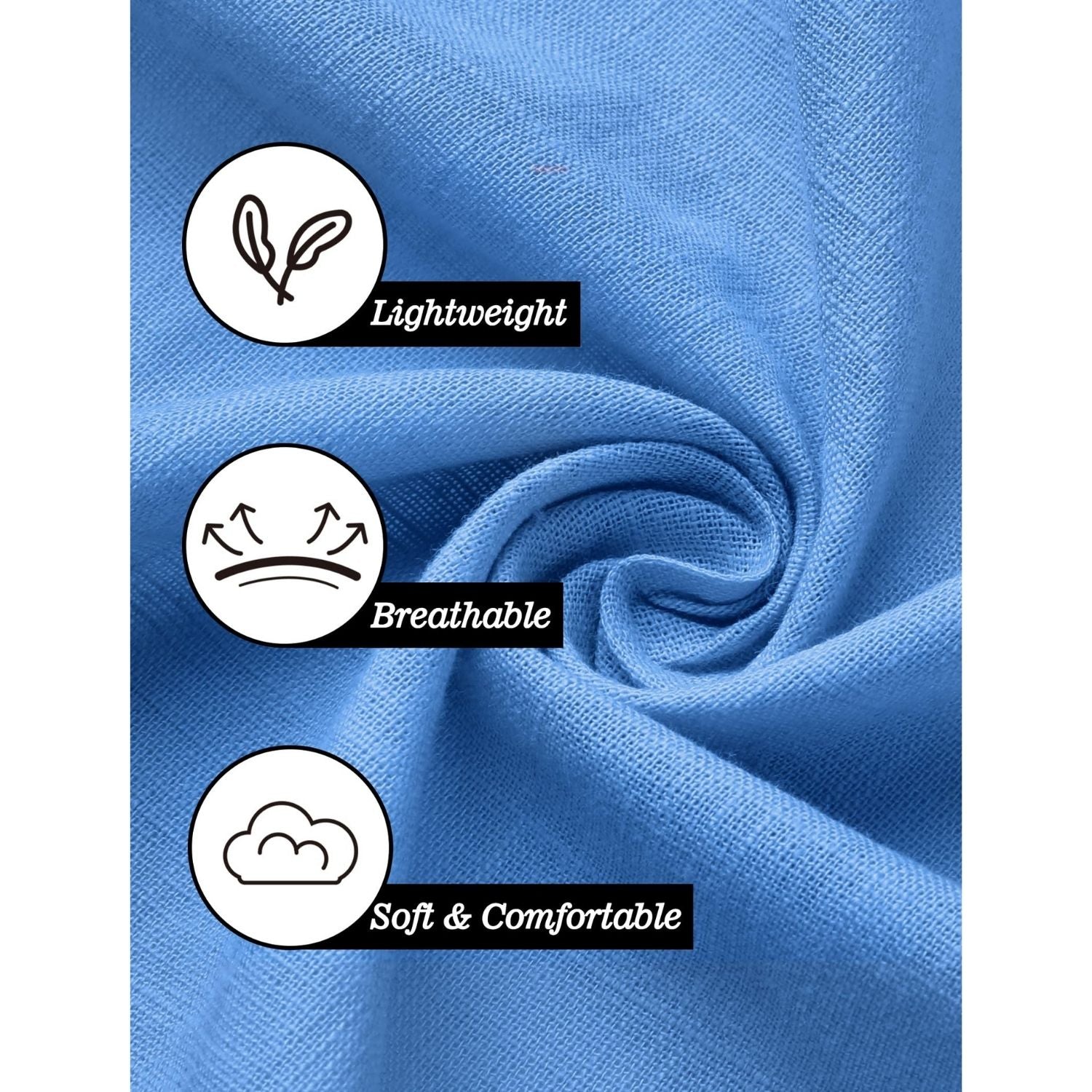 Hisdern Men's Long Sleeve Sky Blue Casual Linen Shirts for Summer Beach