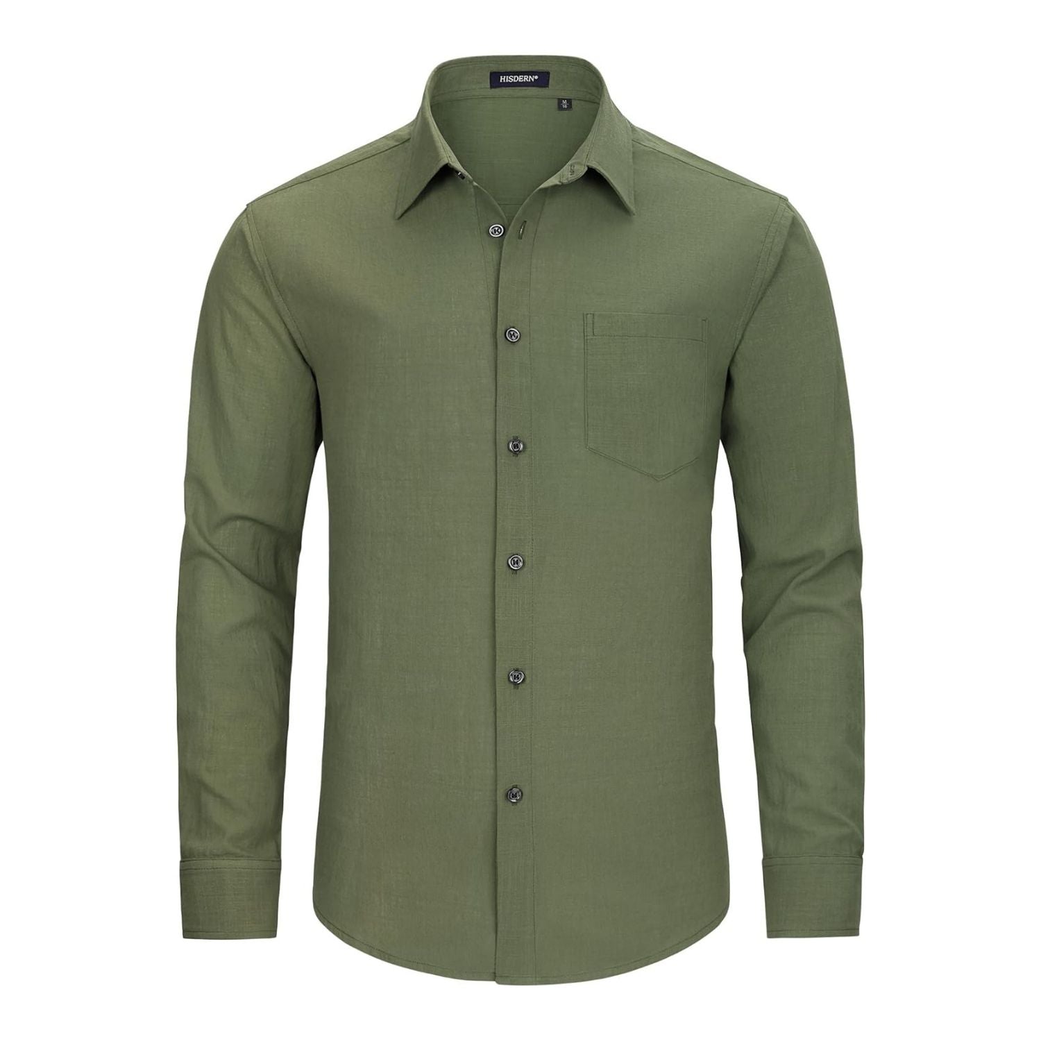 Hisdern Men's Long Sleeve Linen Shirt - Casual Summer Olive XL Hisdern Men's Long Sleeve Linen Shirt - Casual Summer Olive XL