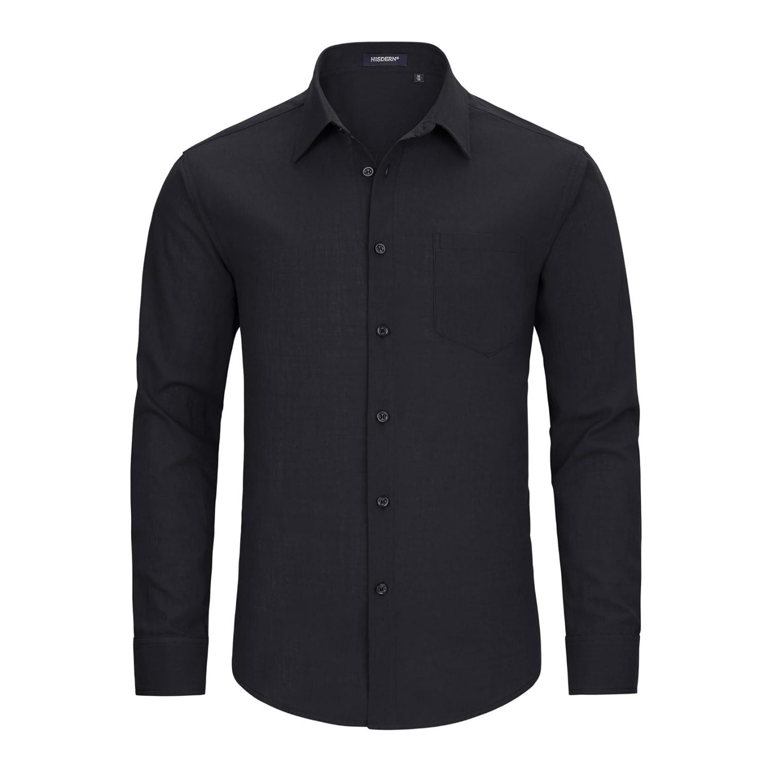 Hisdern Men's Long Sleeve Linen Shirt - Black 3XL Hisdern Men's Long Sleeve Linen Shirt - Black 3XL