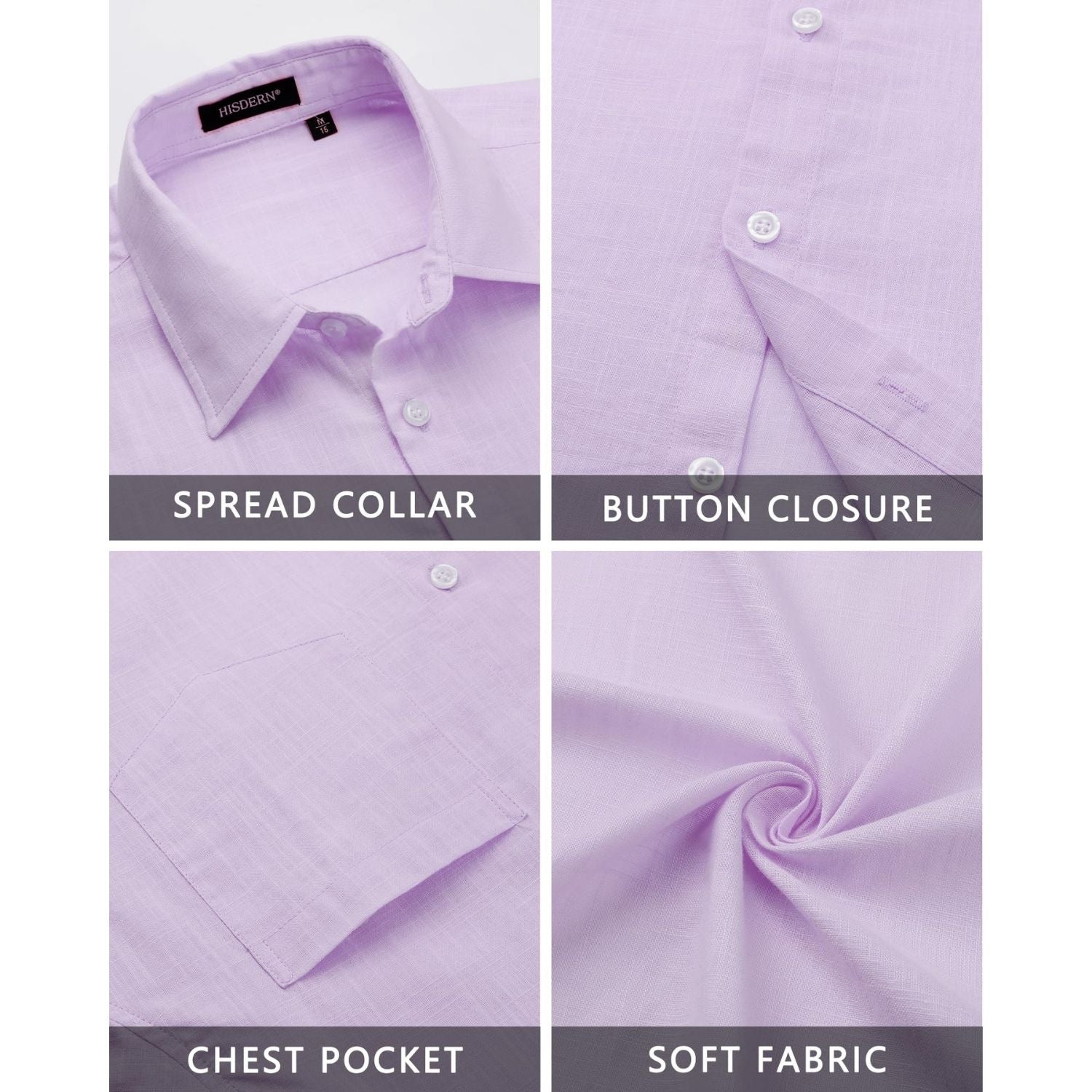 Hisdern Men's Long Sleeve Lavender Casual Linen Shirts for Summer Beach