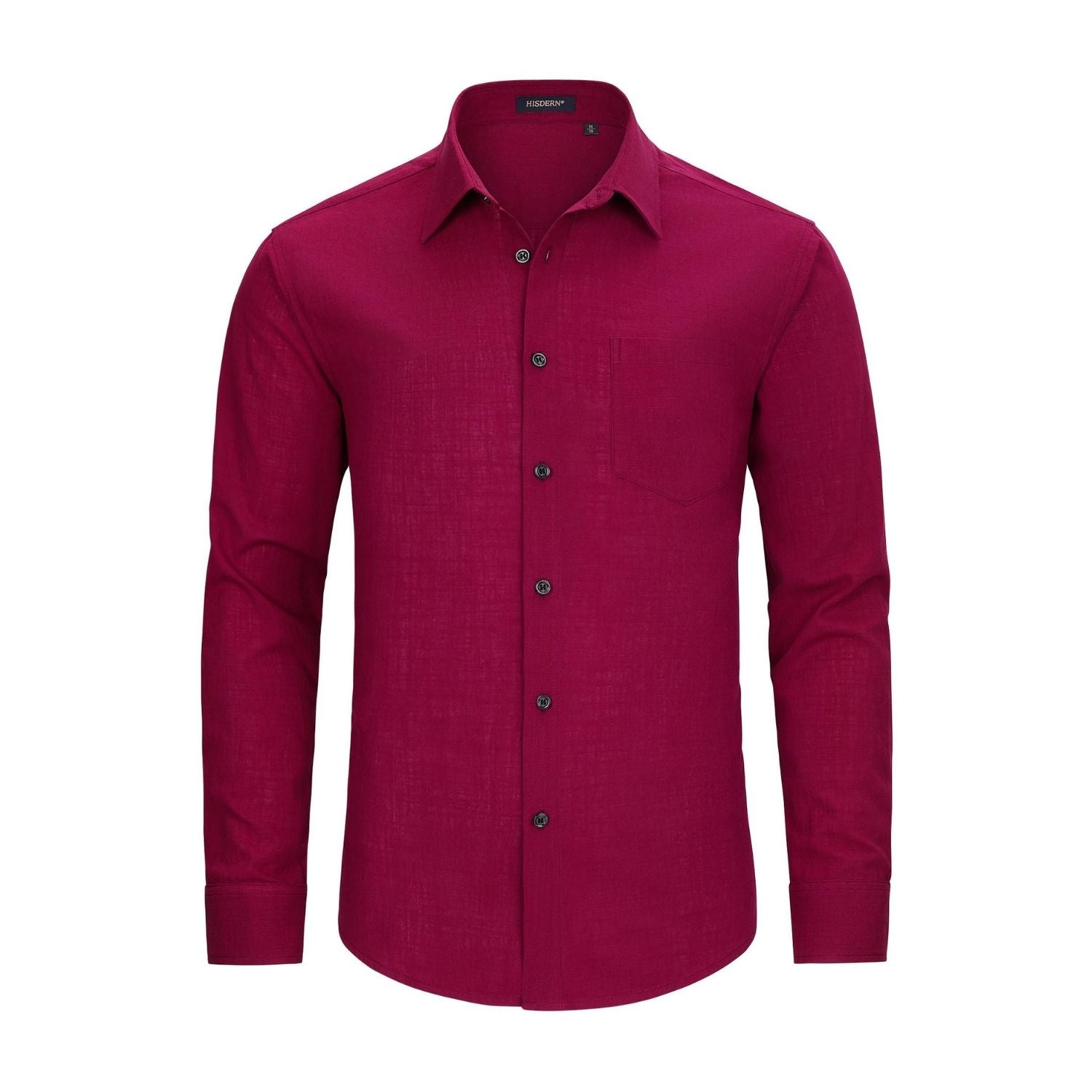 Hisdern Men's Long Sleeve Linen Shirt - Red 3XL Hisdern Men's Long Sleeve Linen Shirt - Red 3XL
