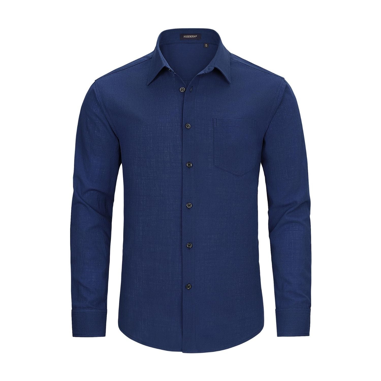 Hisdern Men's Long Sleeve Linen Shirt - Navy Blue XL Hisdern Men's Long Sleeve Linen Shirt - Navy Blue XL