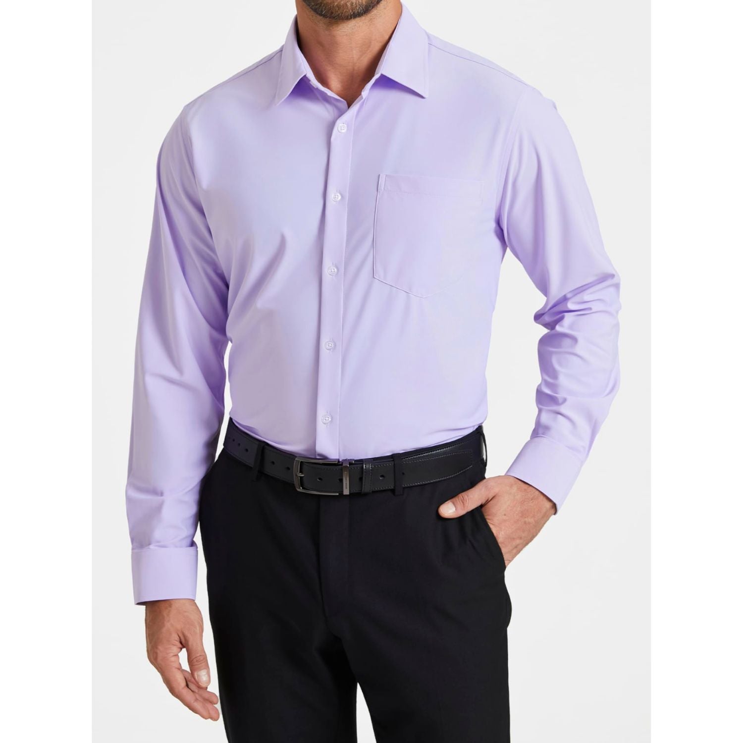 Hisdern Men's Stretch Wrinkle Free Dress Shirts Long Sleeve Lavender for Work XL
