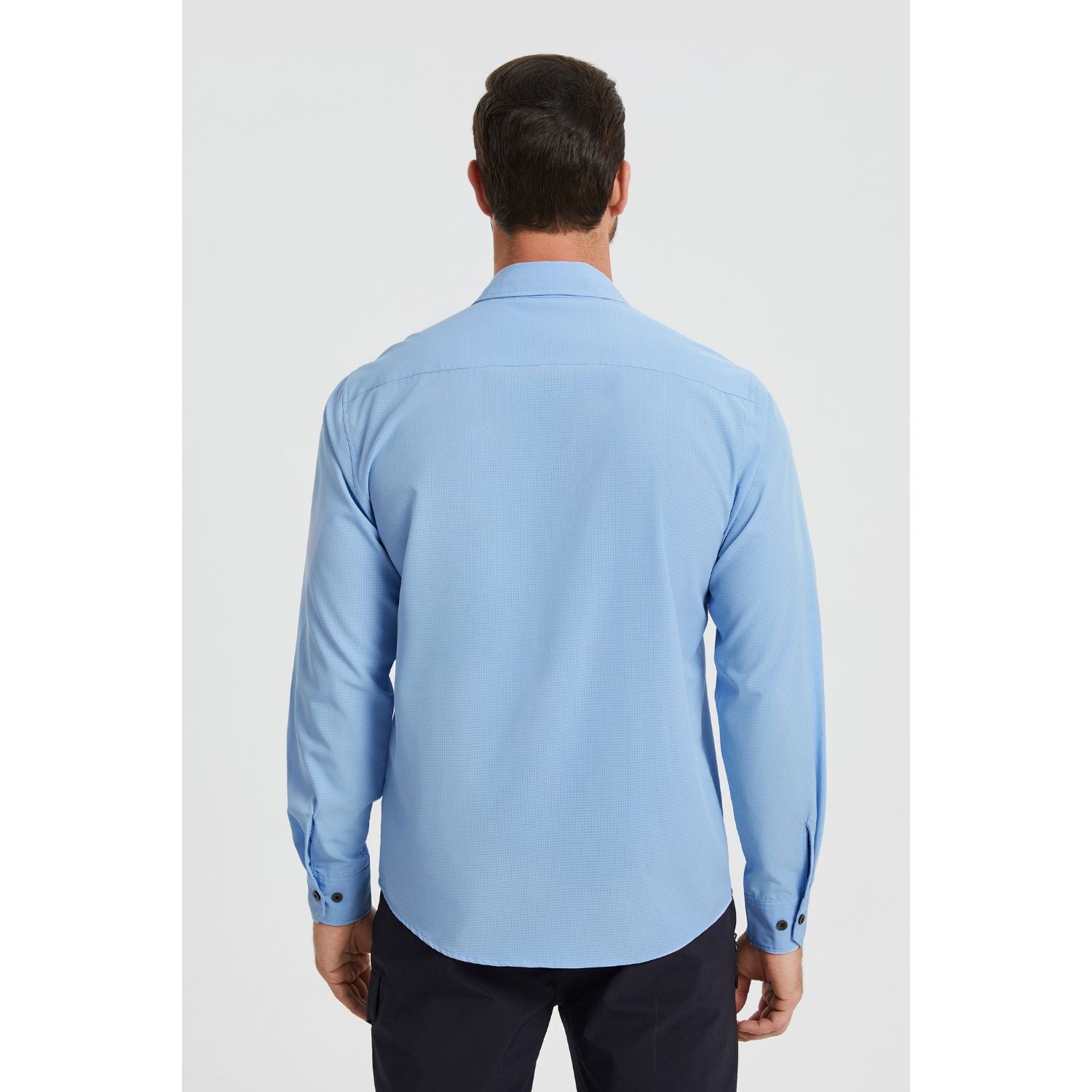 Hisdern Men's Sun Protection Denim Blue Fishing Shirt UPF 50+ for Fishing Hiking
