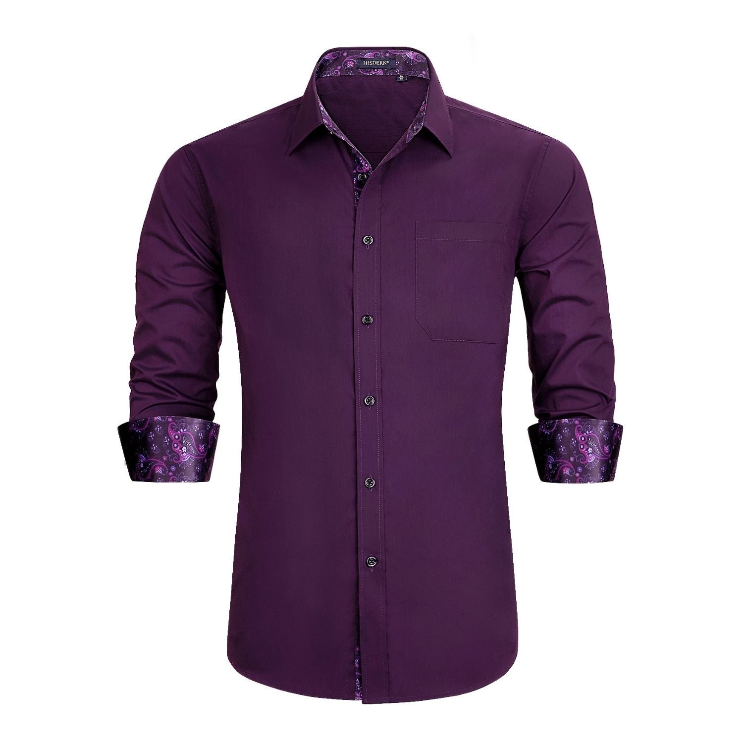 Hisdern Men's Dark Purple Splicing Dress Shirt for Office Wear XL Hisdern Men's Dark Purple Splicing Dress Shirt for Office Wear XL