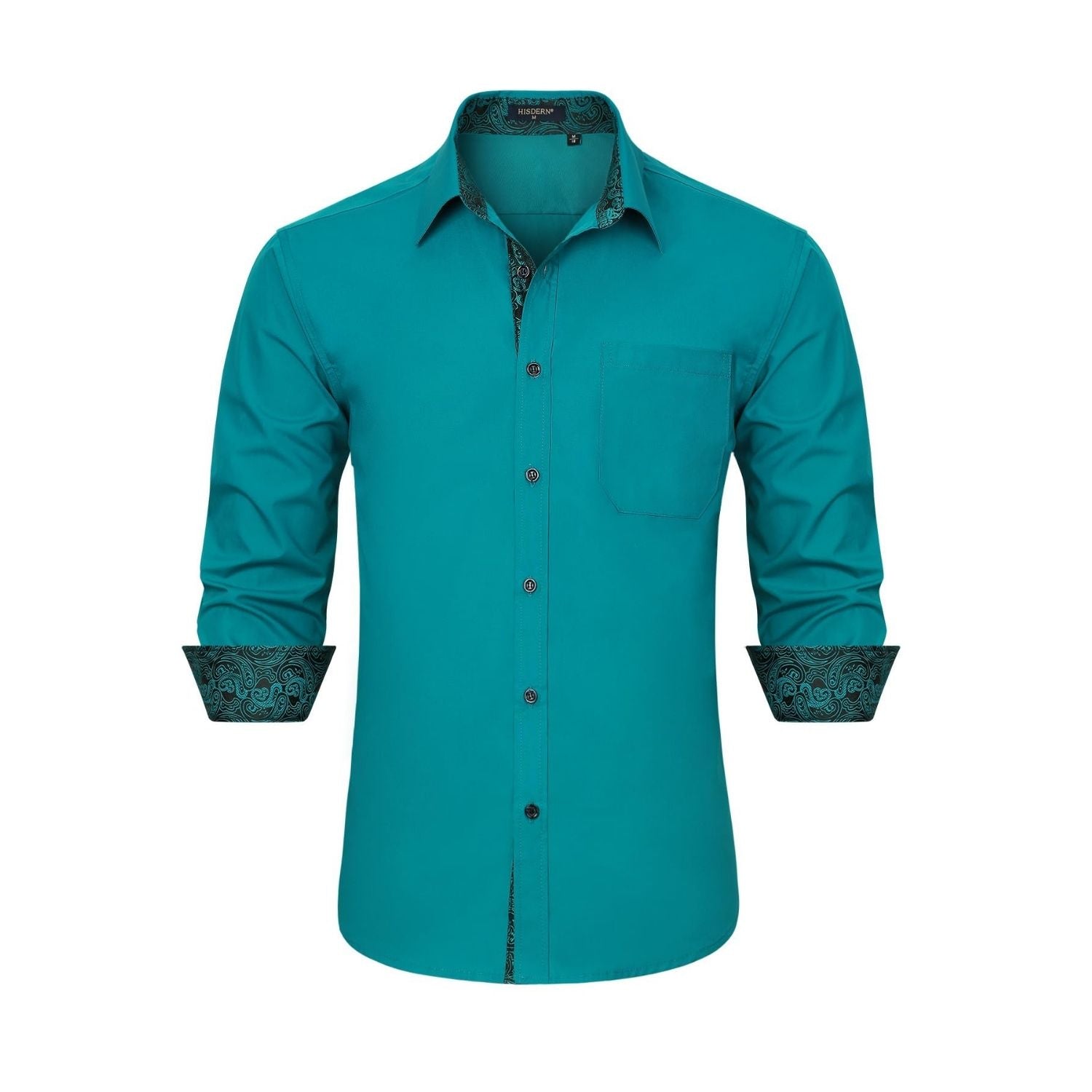 Hisdern Men's Peacock Blue Splicing Dress Shirt For Office Wear M Hisdern Men's Peacock Blue Splicing Dress Shirt For Office Wear M