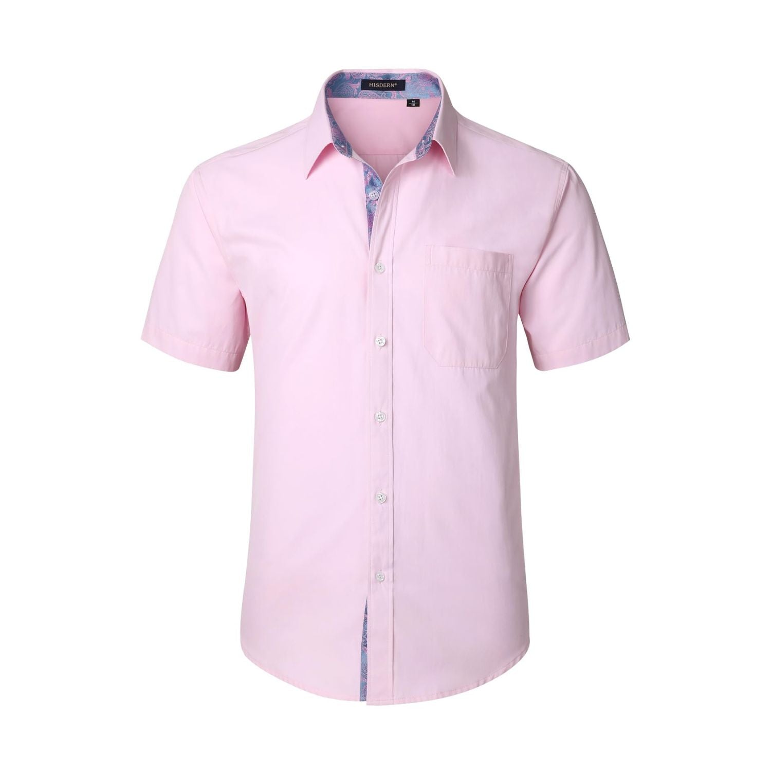 Hisdern Men's Pink Short Sleeve Business Casual Shirt with Splicing XL