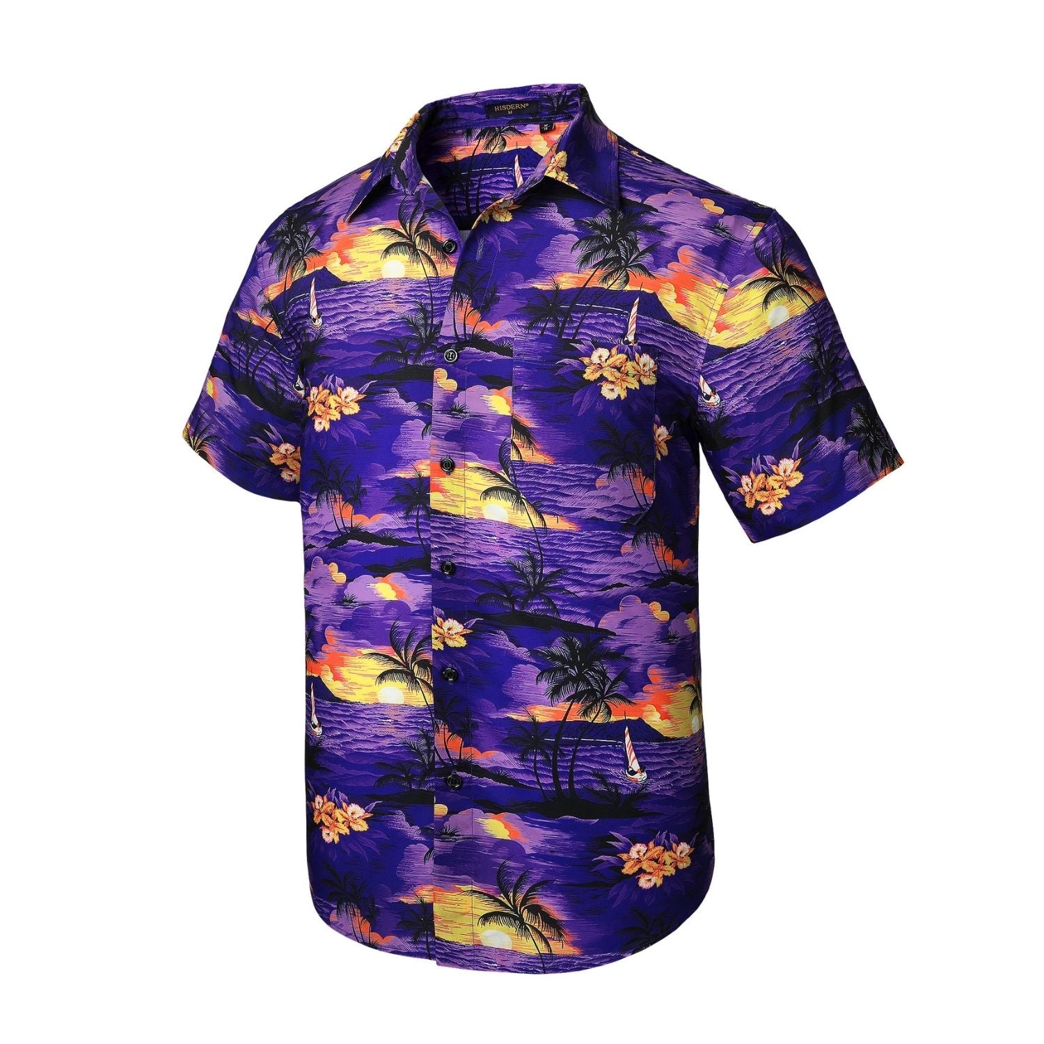 Hisdern Purple Vintage Palm Tree Hawaiian Wedding Shirt