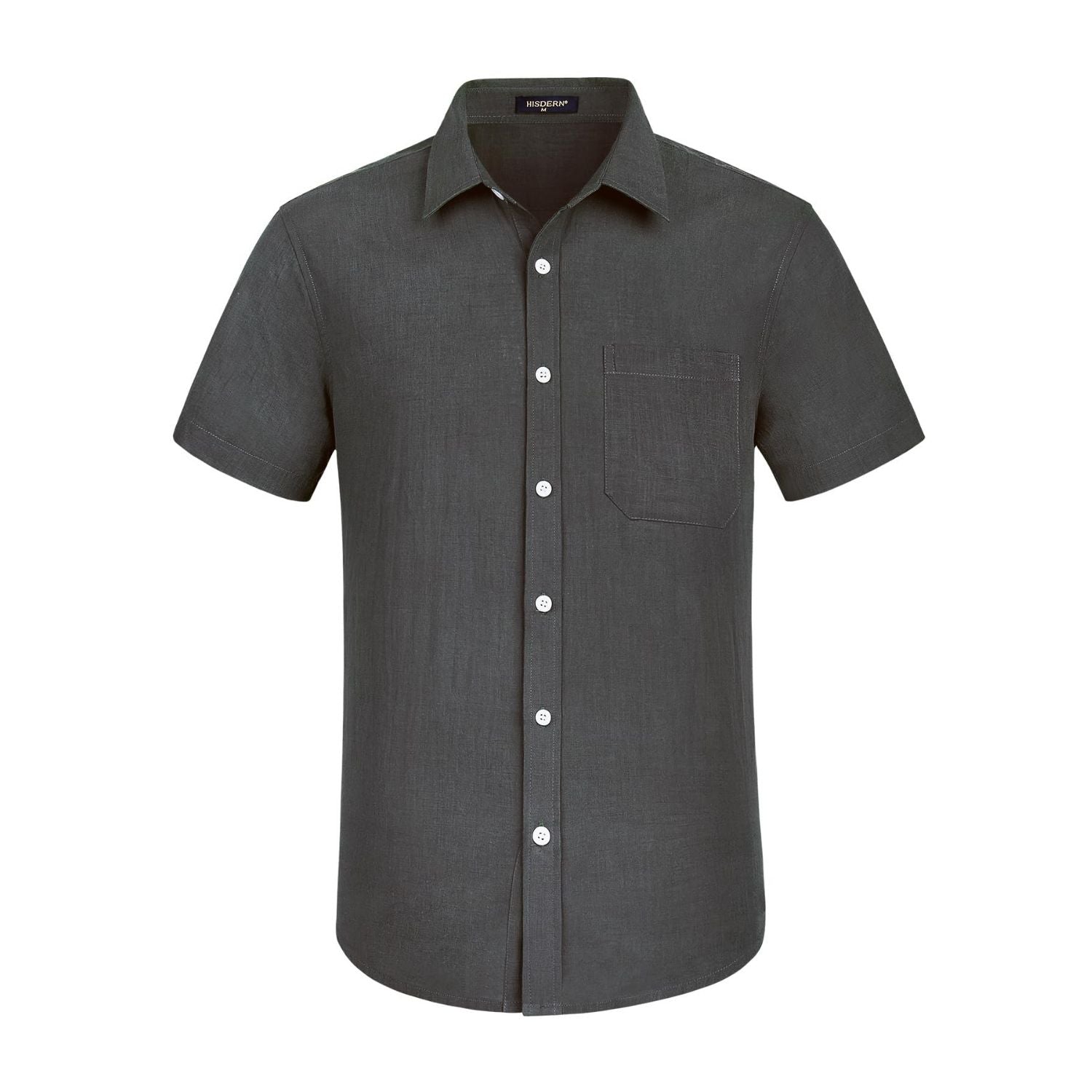 dark grey mens dress shirt Hisdern Men's Short Sleeve Dark Grey Casual Linen Shirts for Summer Beach 2XL