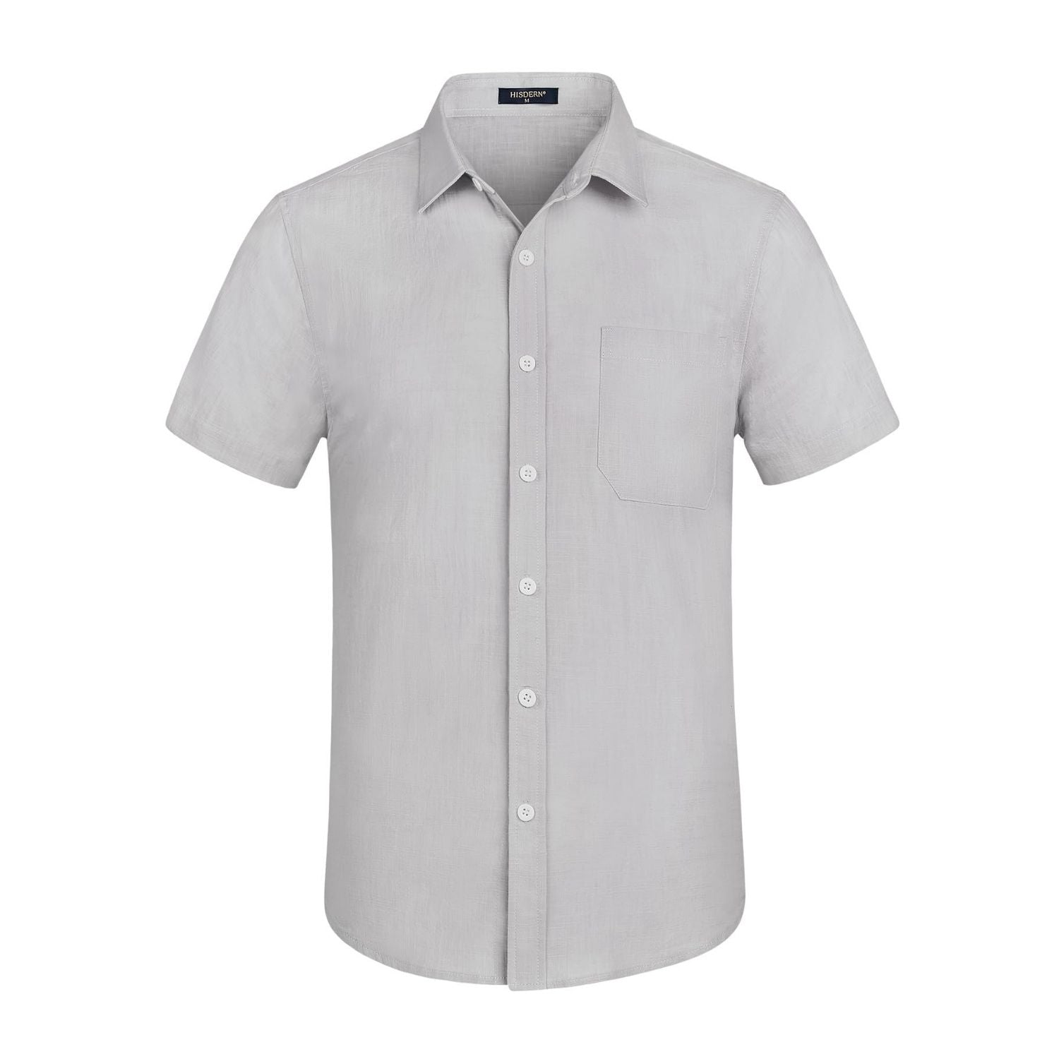 Hisdern Men's Short Sleeve Grey Casual Linen Shirts for Summer Beach