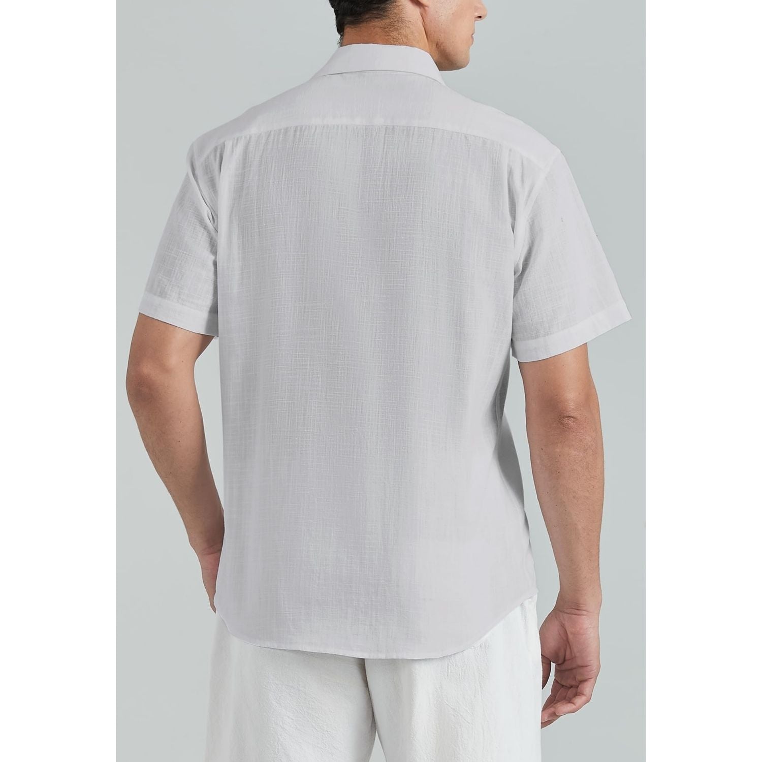 Men's Short Sleeve Grey Casual Linen Shirts for Summer Beach