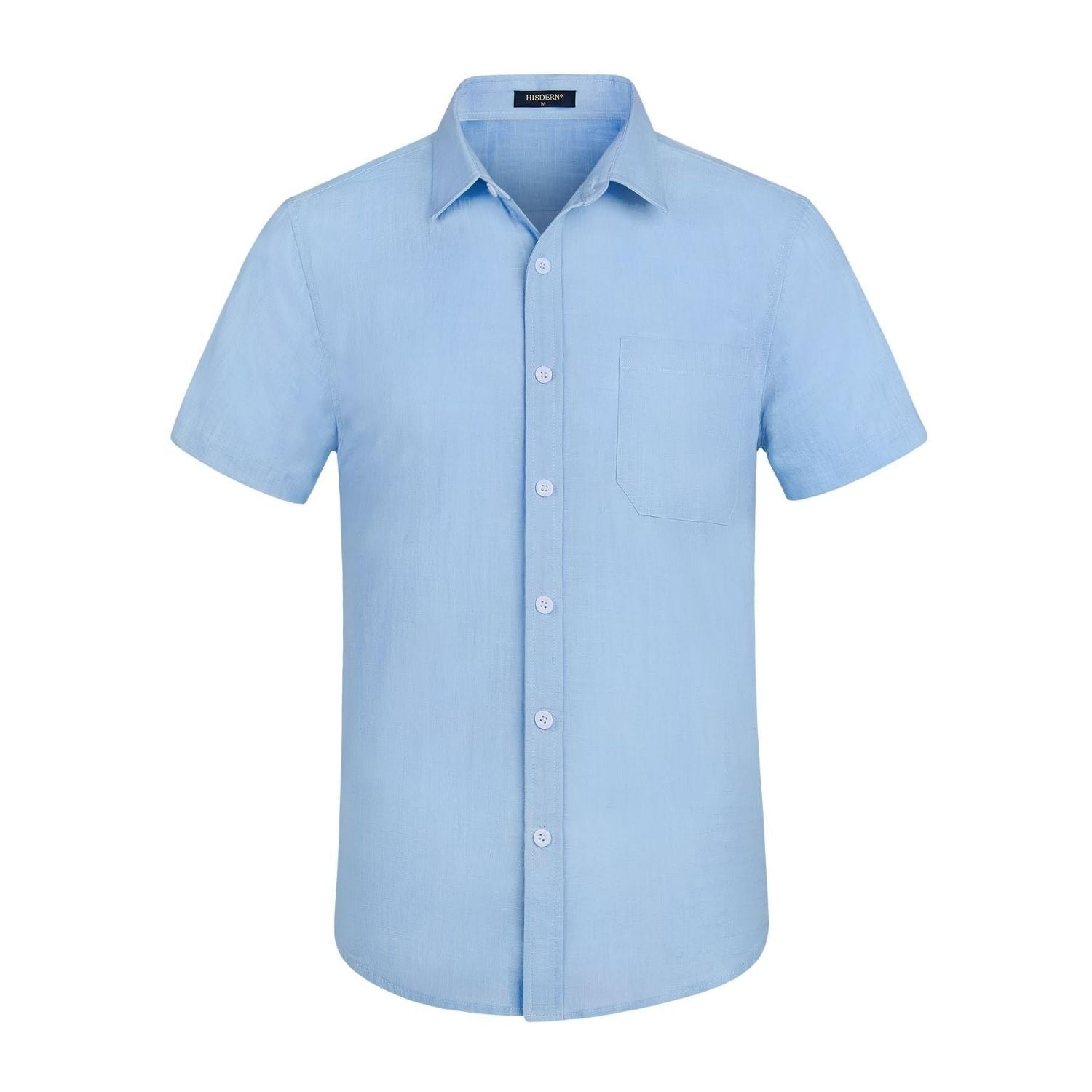Hisdern Men's Short Sleeve Light Blue Casual Linen Shirts for Summer Beach 2XL Hisdern Men's Short Sleeve Light Blue Casual Linen Shirts for Summer Beach 2XL