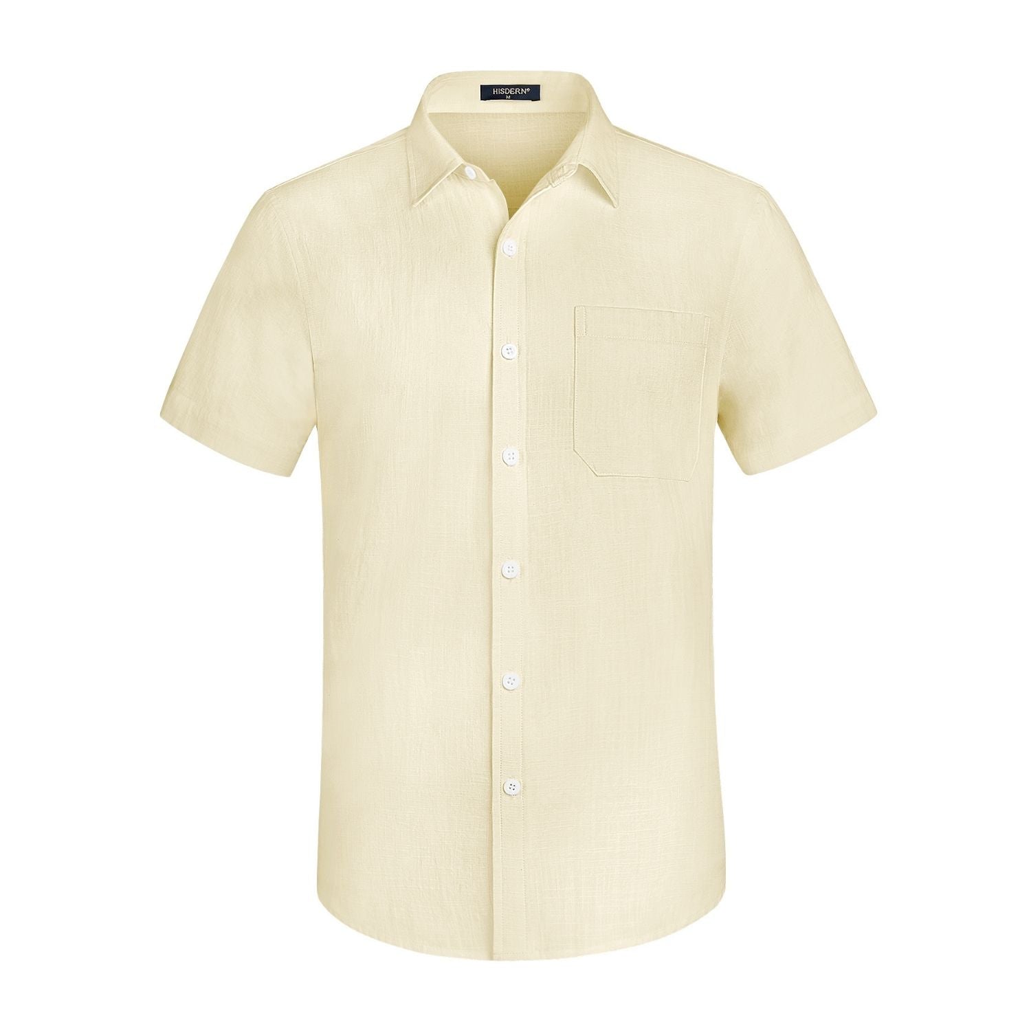 Hisdern Men's Short Sleeve Beige Casual Linen Shirts for Summer Beach M Hisdern Men's Short Sleeve Beige Casual Linen Shirts for Summer Beach M
