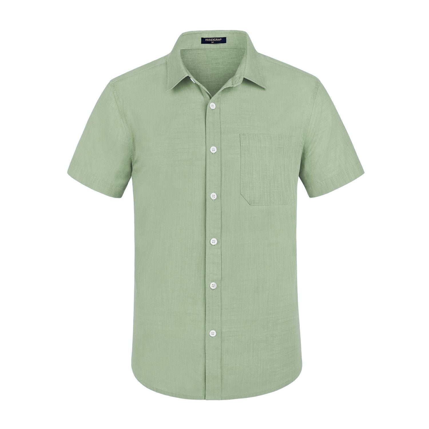 Hisdern Men's Short Sleeve Sage Green Casual Linen Shirts for Summer B