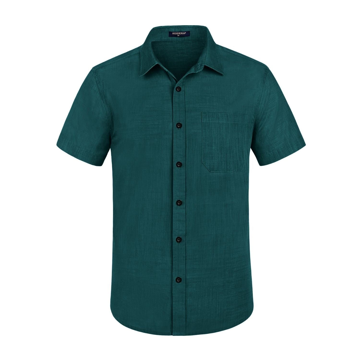 Hisdern Men's Short Sleeve Teal Casual Linen Shirts for Summer Beach M
