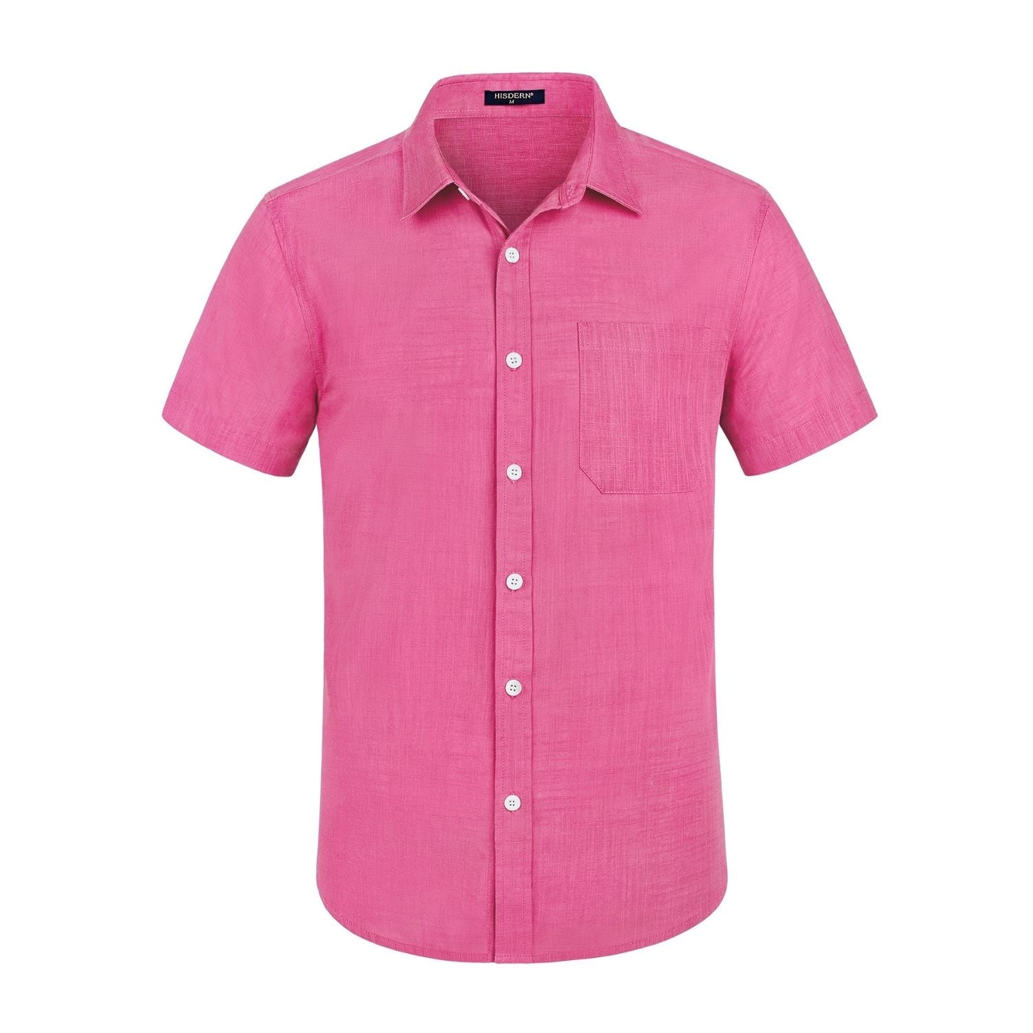 Hisdern Men's Short Sleeve Hot Pink Casual Linen Shirts for Summer Beach XL