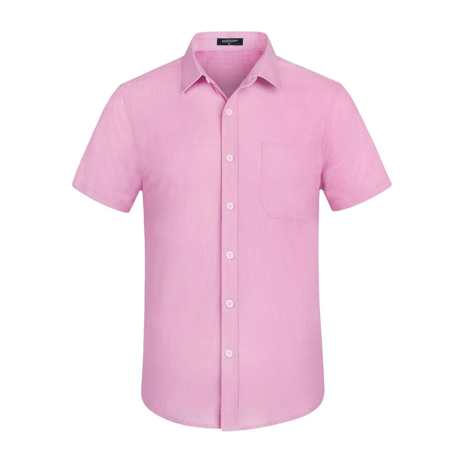 light pink dress shirt mens Hisdern Men's Short Sleeve Pink Casual Linen Shirts for Summer Beach 2XL