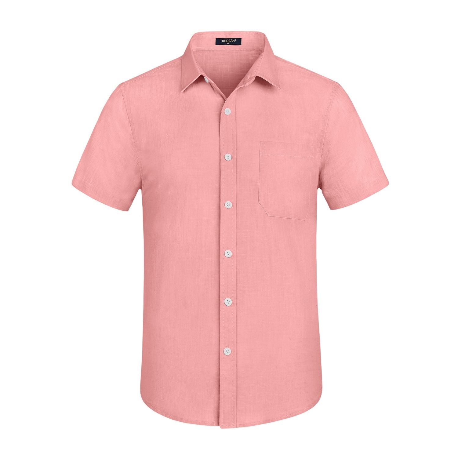 Hisdern Men's Purple Short Sleeve Linen Button Up Shirt for Summer Vacation
