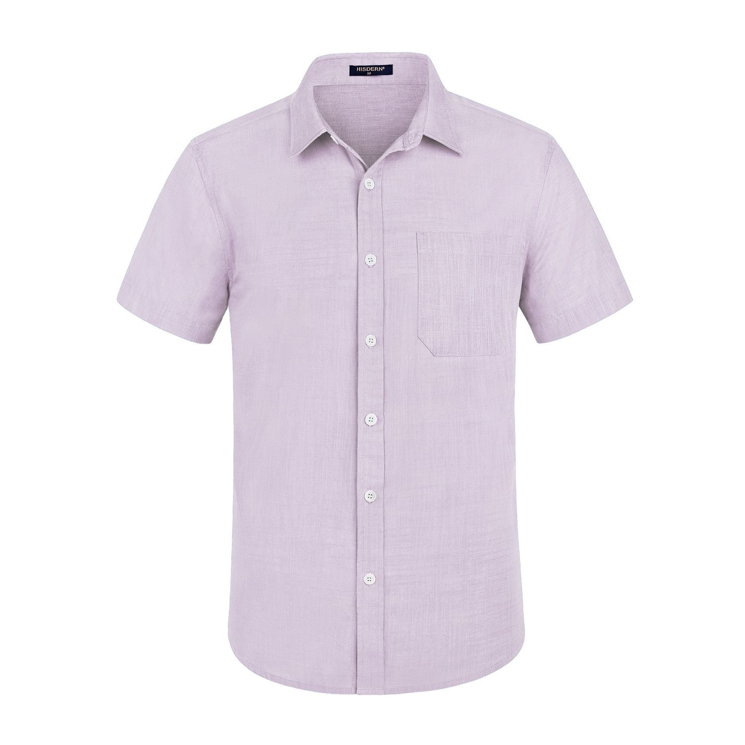 mens lilac dress shirt Hisdern Men's Lilac Short Sleeve Linen Button Up Shirt for Summer Vacation