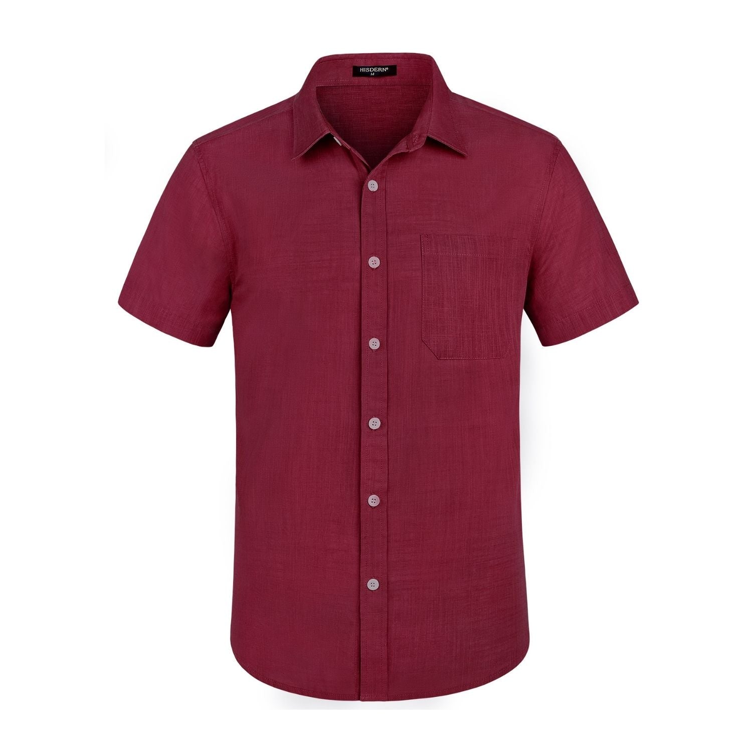 white christmas dresses Hisdern Men's Short Sleeve Burgundy Casual Linen Shirts for Summer Bea