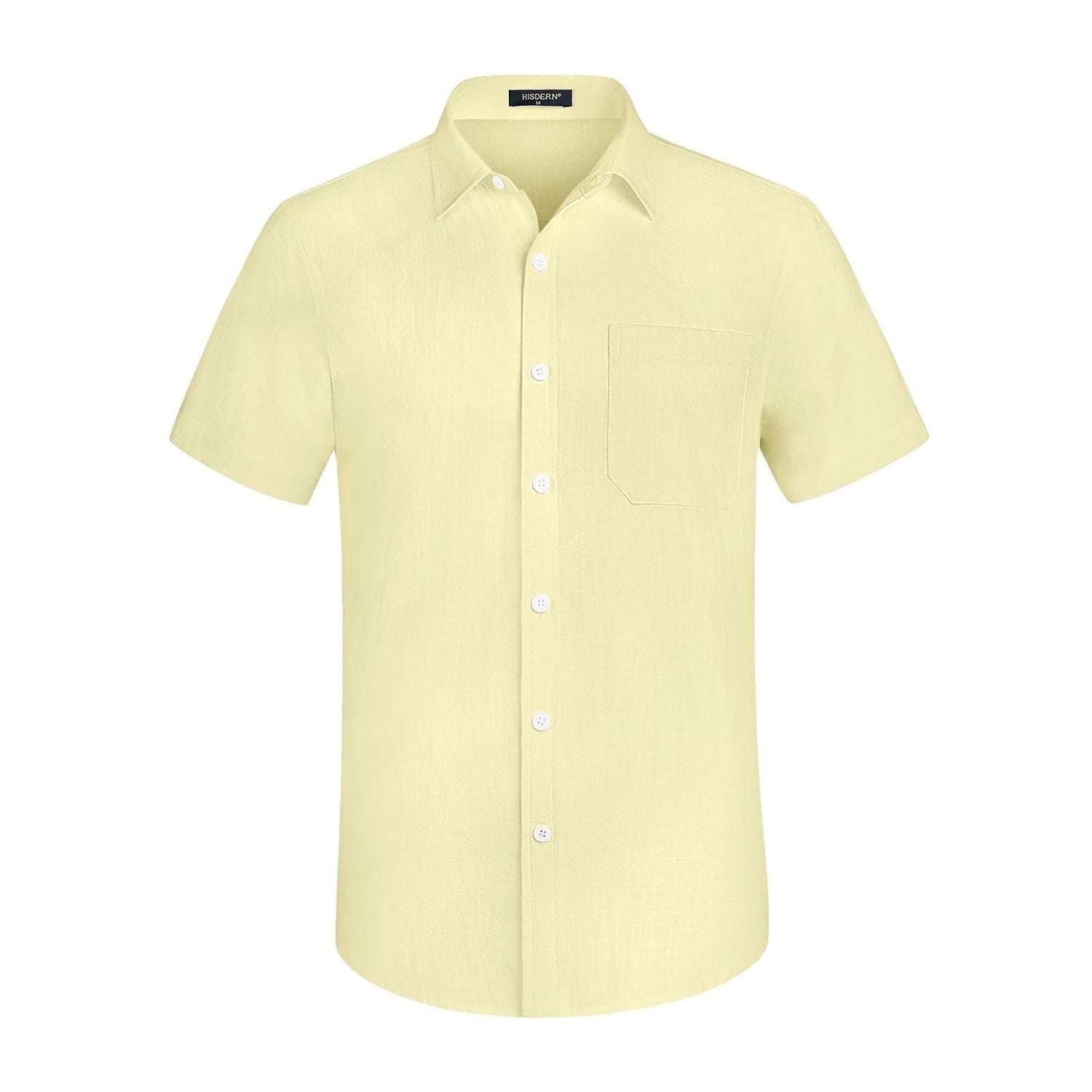 Hisdern Men's Short Sleeve Yellow Casual Linen Shirts for Summer Beach XL Hisdern Men's Short Sleeve Yellow Casual Linen Shirts for Summer Beach XL