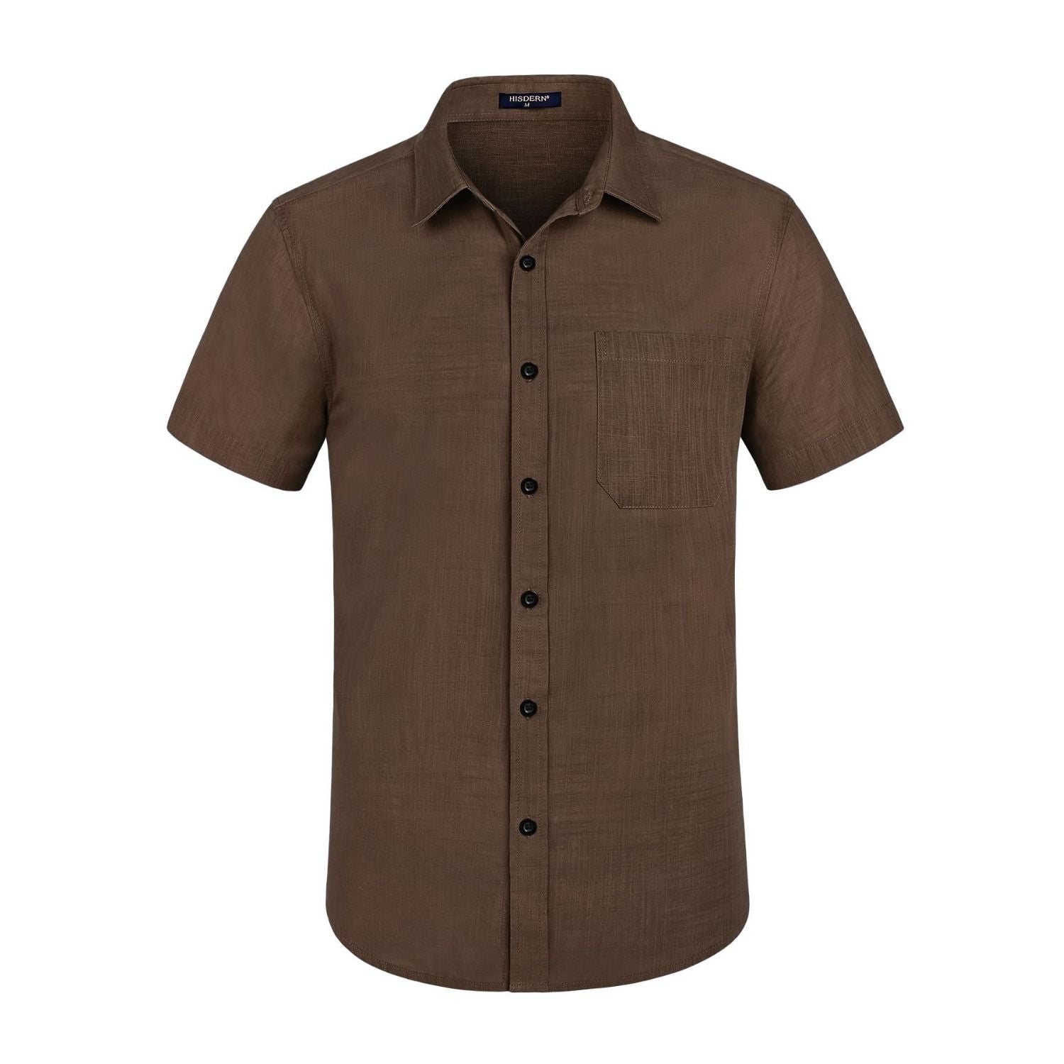 Hisdern Men's Short Sleeve Brown Casual Linen Shirts for Summer Beach XL