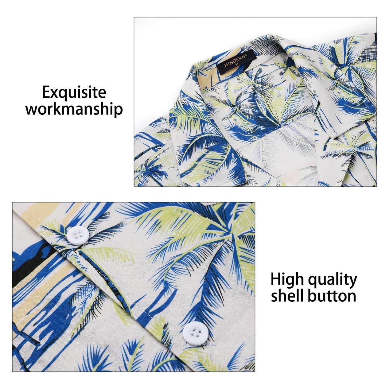 Yellow White Palm Tree Button Up Hawaiian Shirt For Summer Vacation