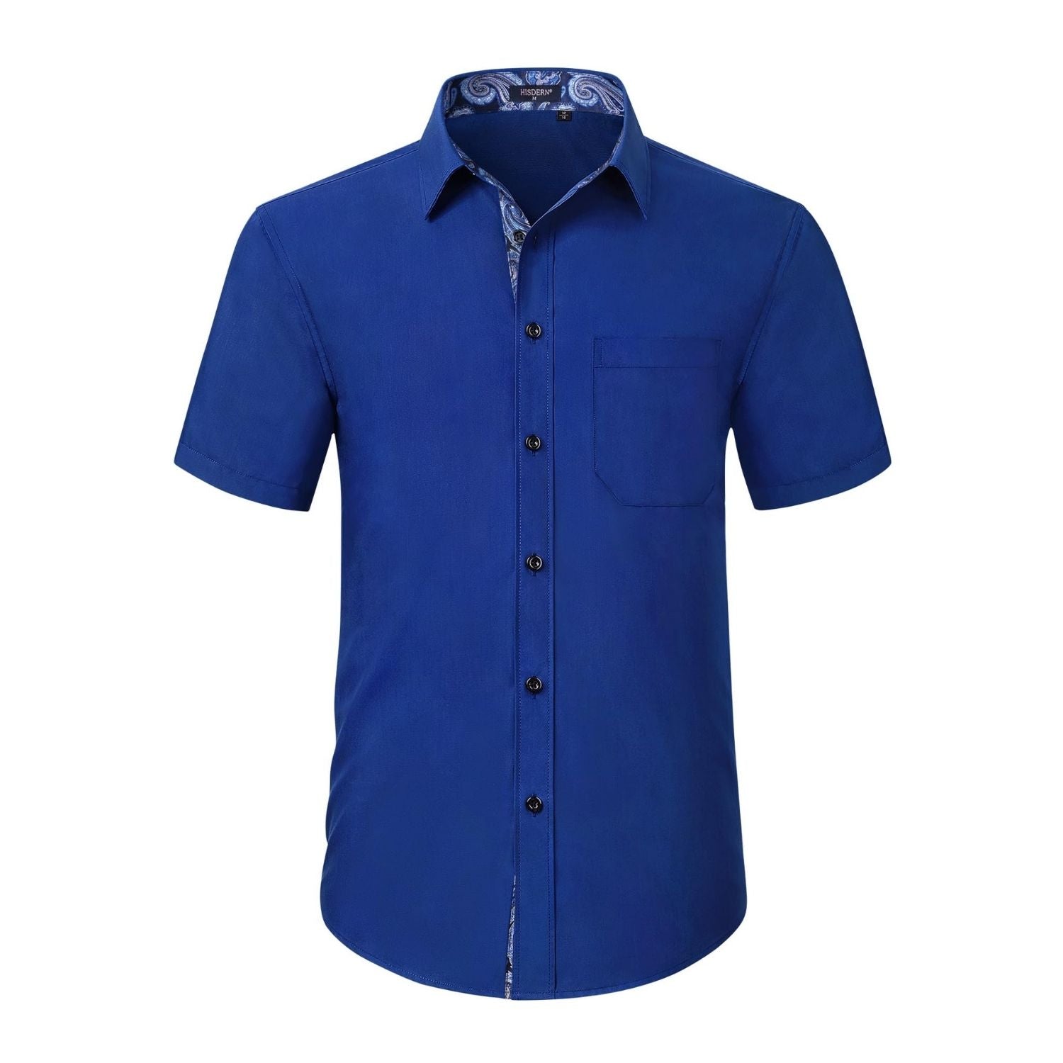 Hisdern Men's Royal Blue Short Sleeve Business Casual Shirt with Splicing 2XL Hisdern Men's Royal Blue Short Sleeve Business Casual Shirt with Splicing 2XL